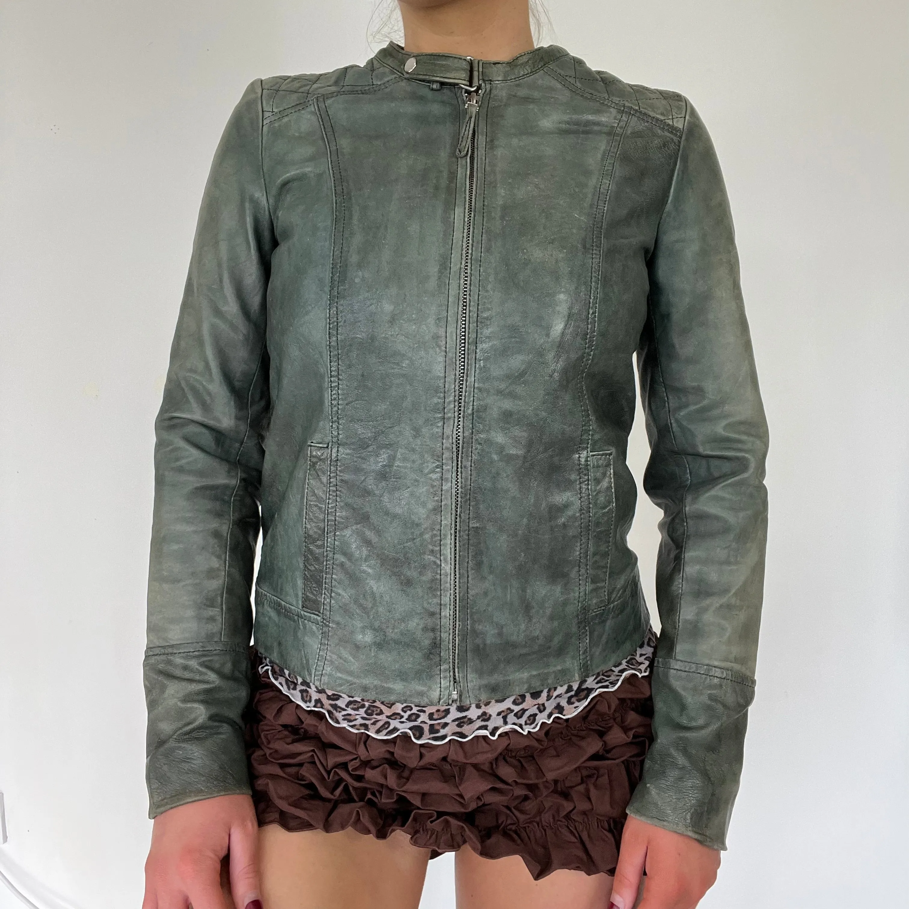 90s moto real leather jacket - Size S