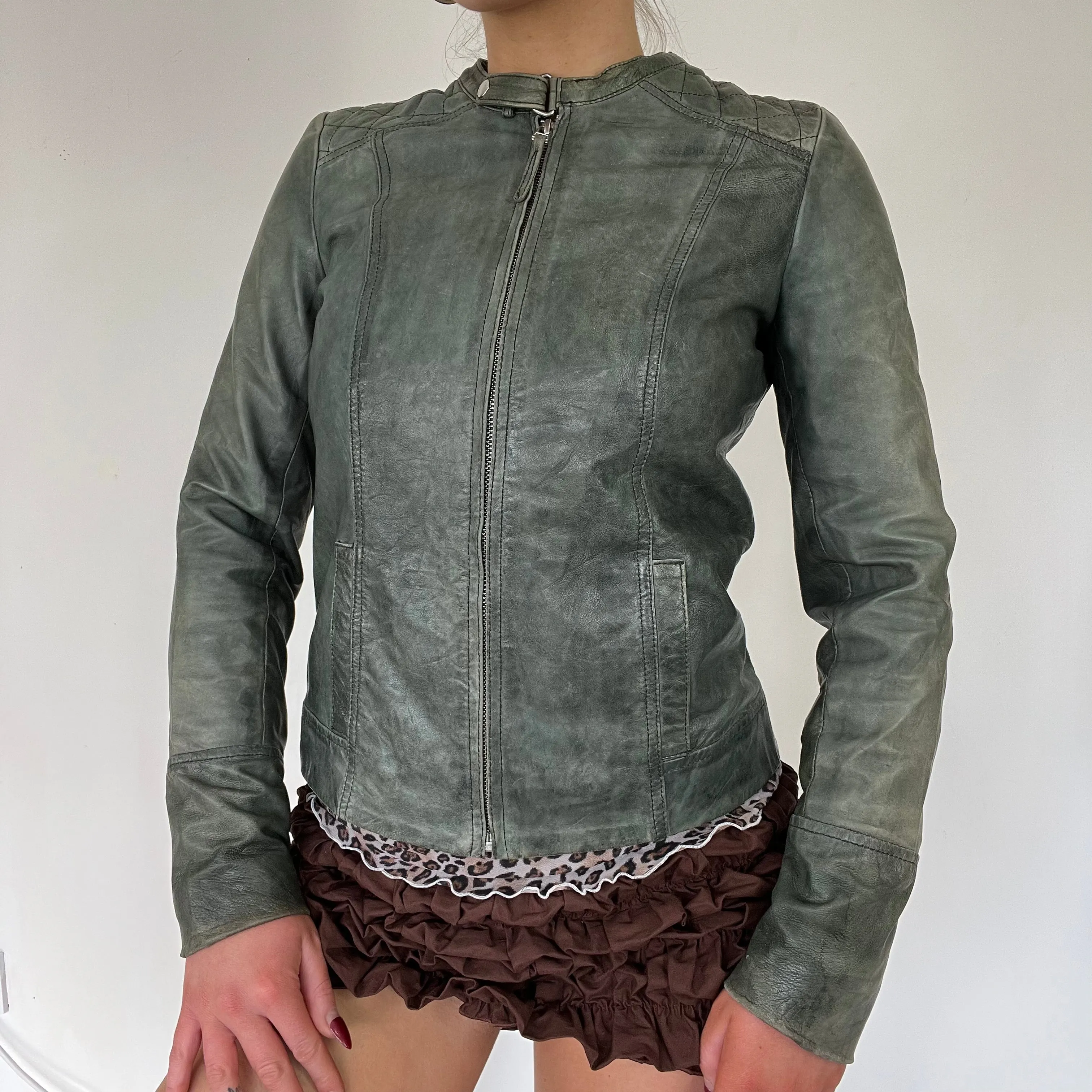 90s moto real leather jacket - Size S