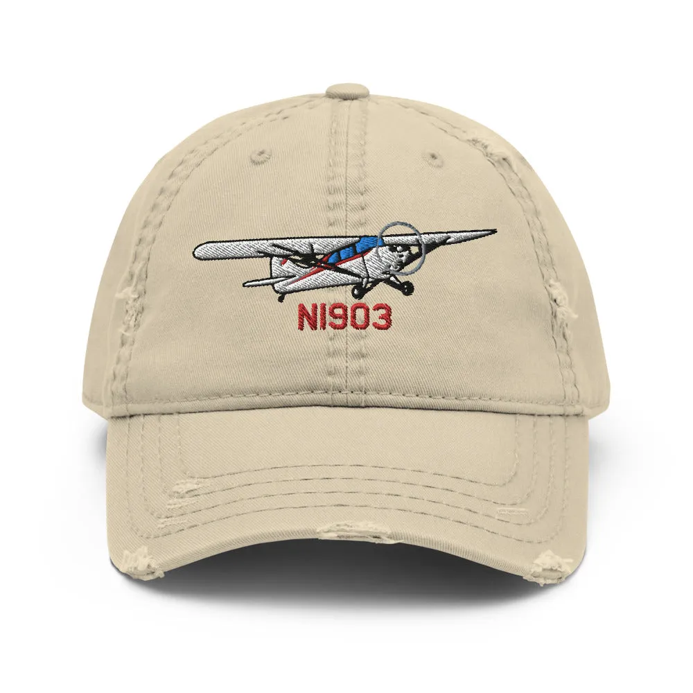 Aeronca Chief Airplane Embroidered Distressed Hat AIRJ5I38911AC-R1 - Add your N#