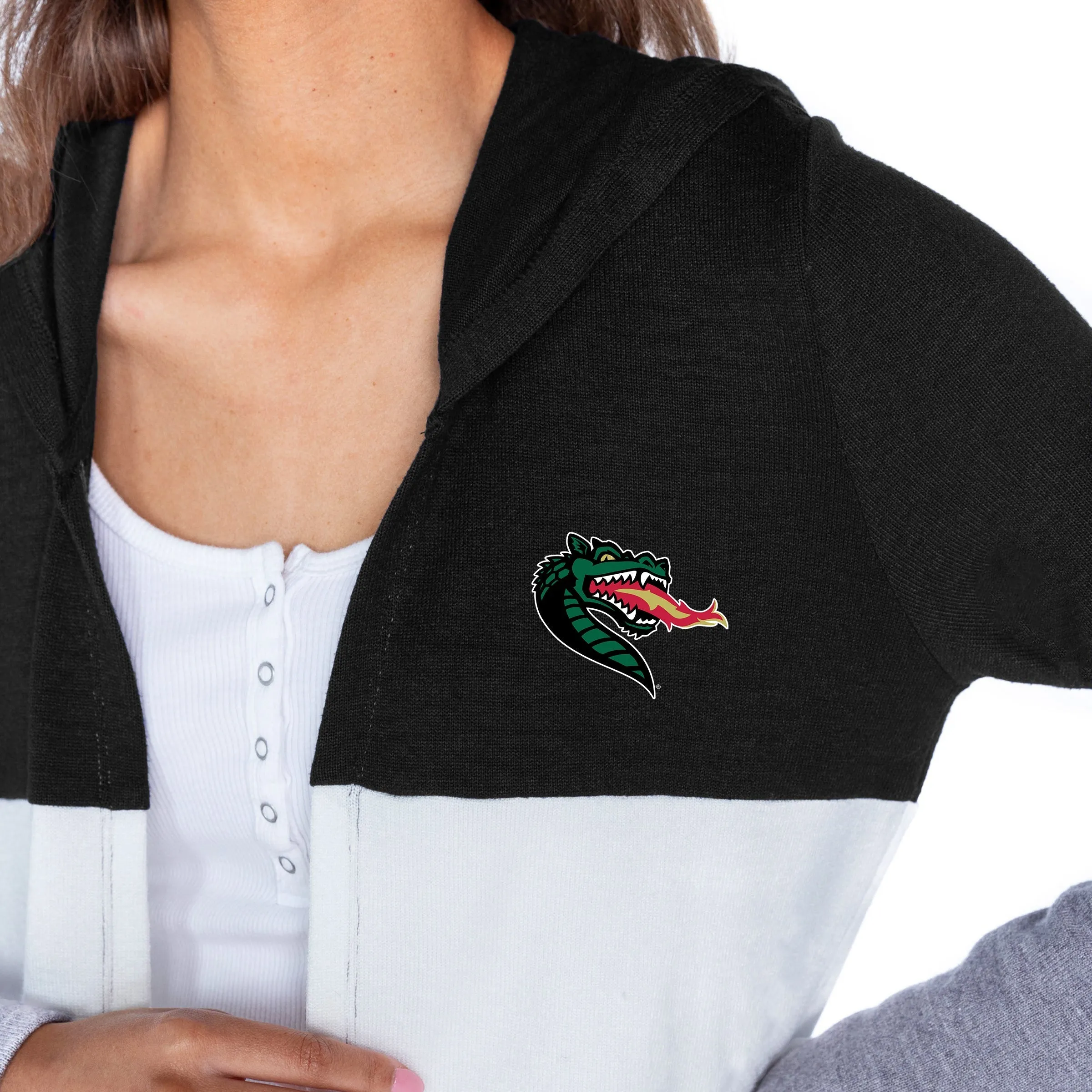 ALABAMA AT BIRMINGHAM BLAZERS INSIGNIA WOMEN'S LIGHTWEIGHT LONG SLEEVE HOODED CARDIGAN WITH OPEN FRONT AND BOLD COLORBLOCK DETAIL