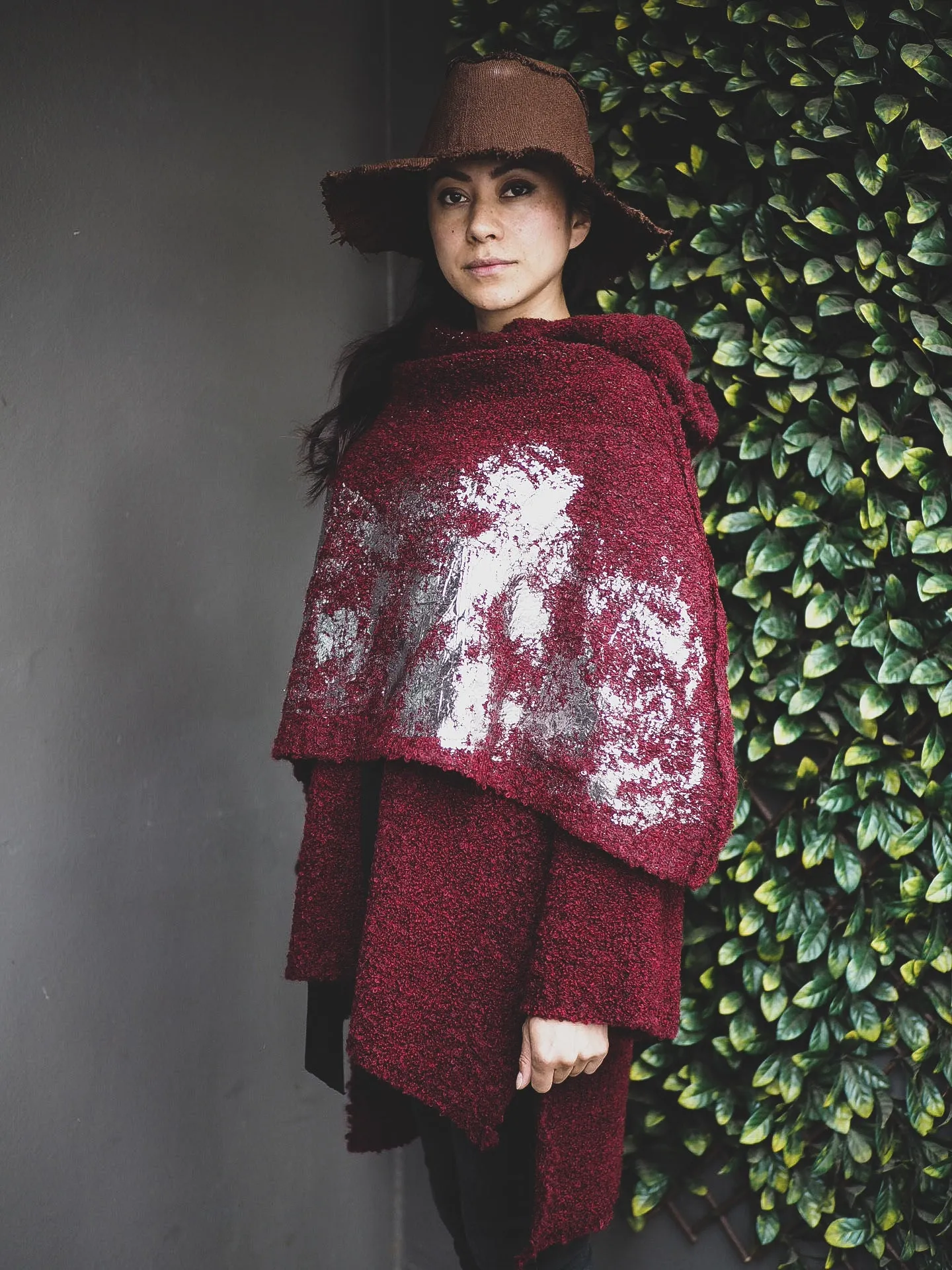Alpaca capelet / shrug with foil hand print detail