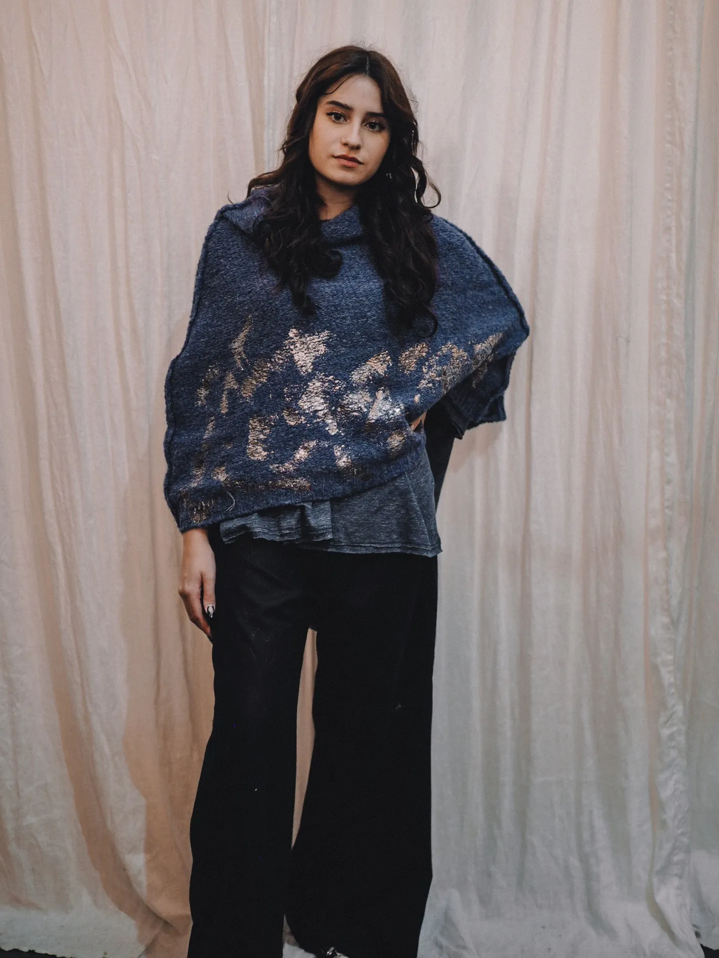 Alpaca capelet / shrug with foil hand print detail