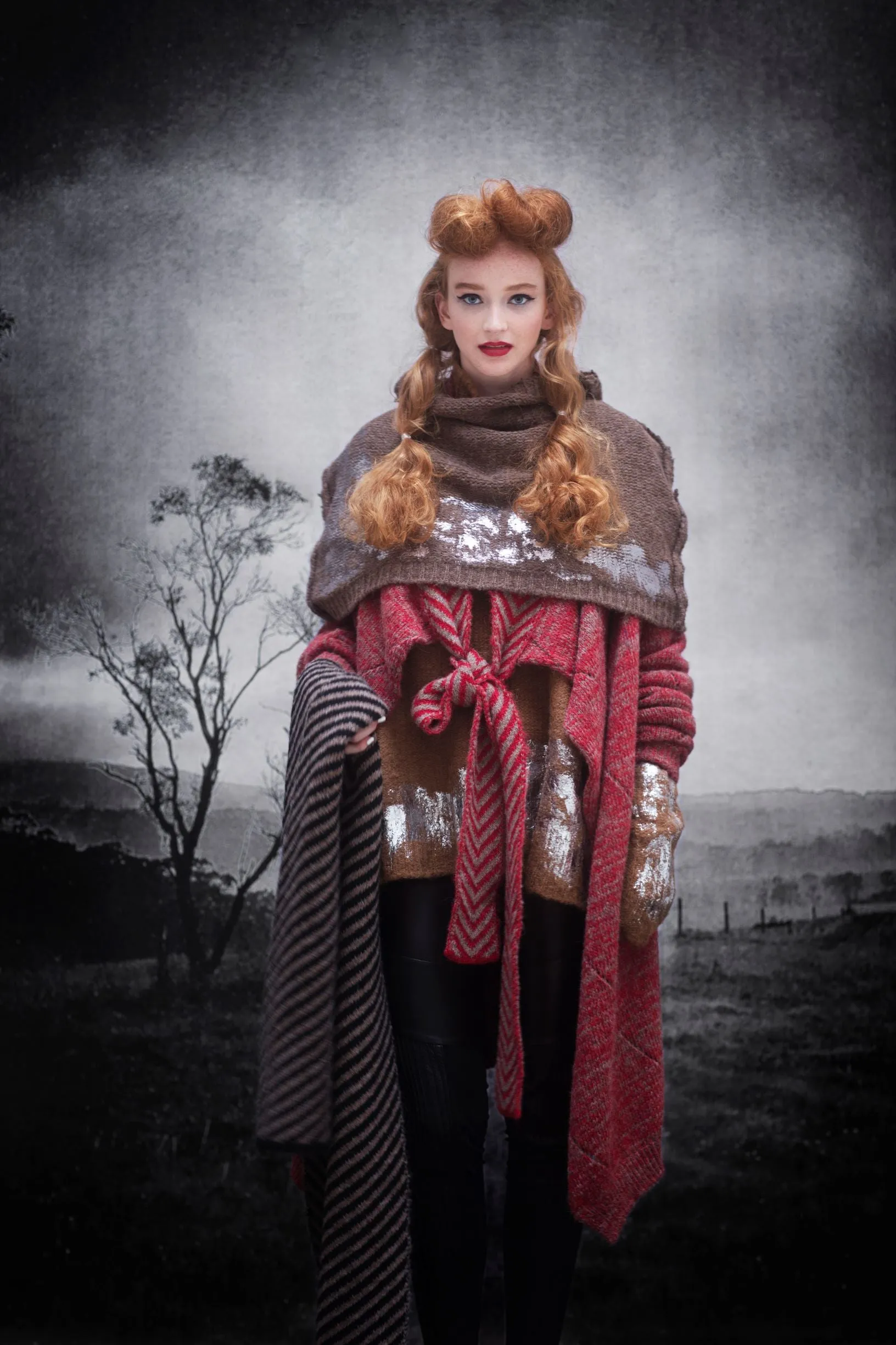 Alpaca capelet / shrug with foil hand print detail