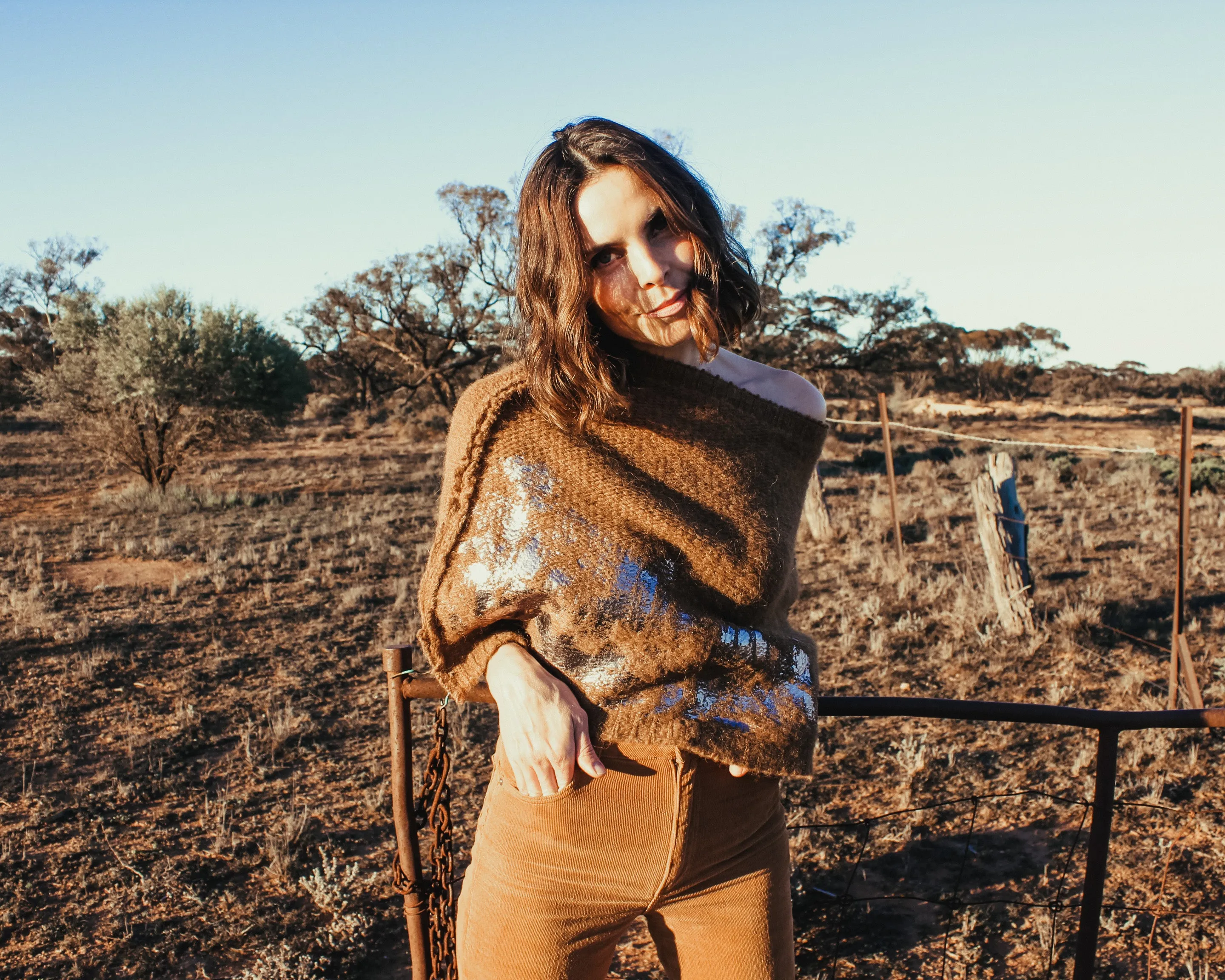 Alpaca capelet / shrug with foil hand print detail