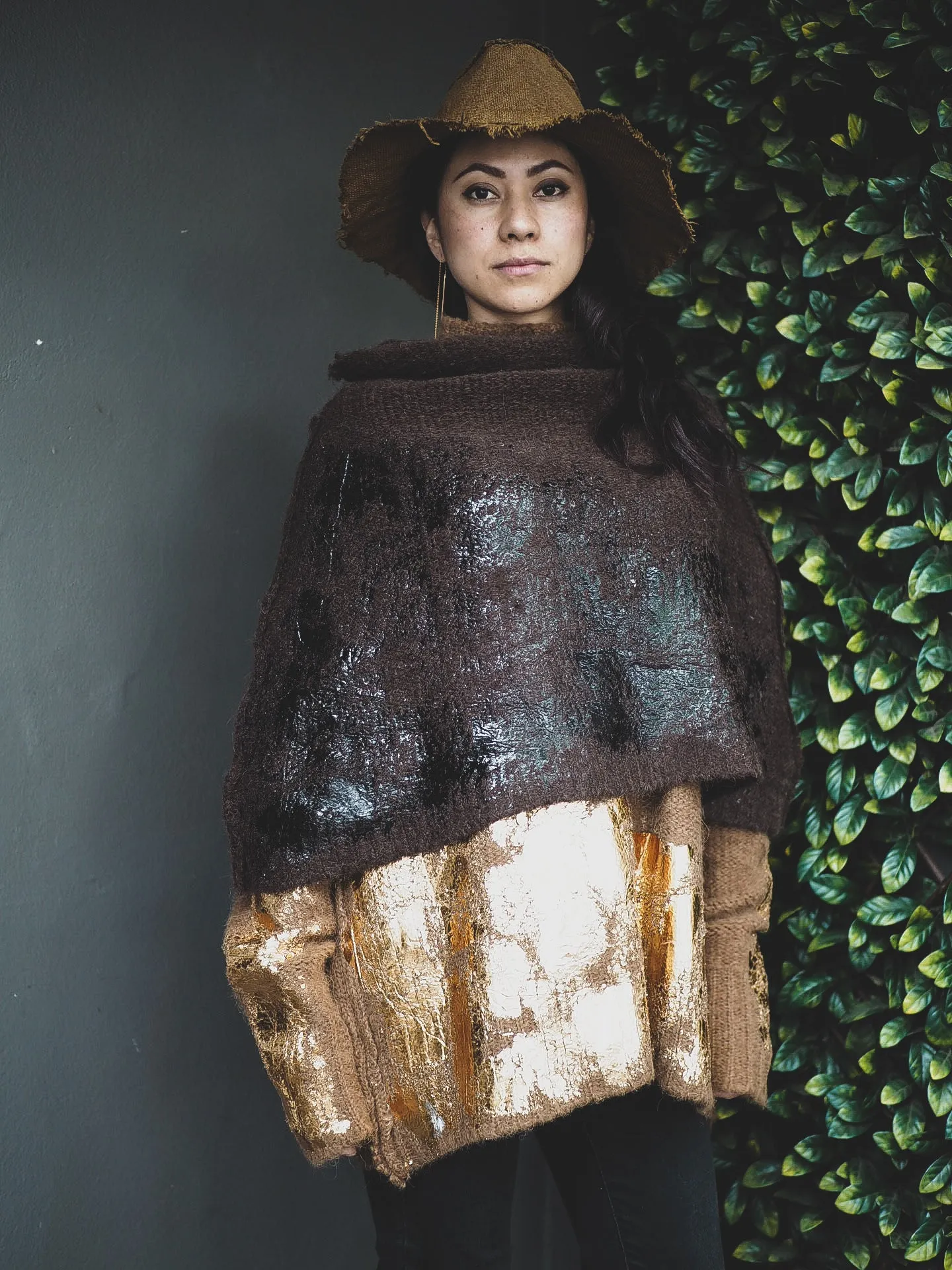 Alpaca capelet / shrug with foil hand print detail