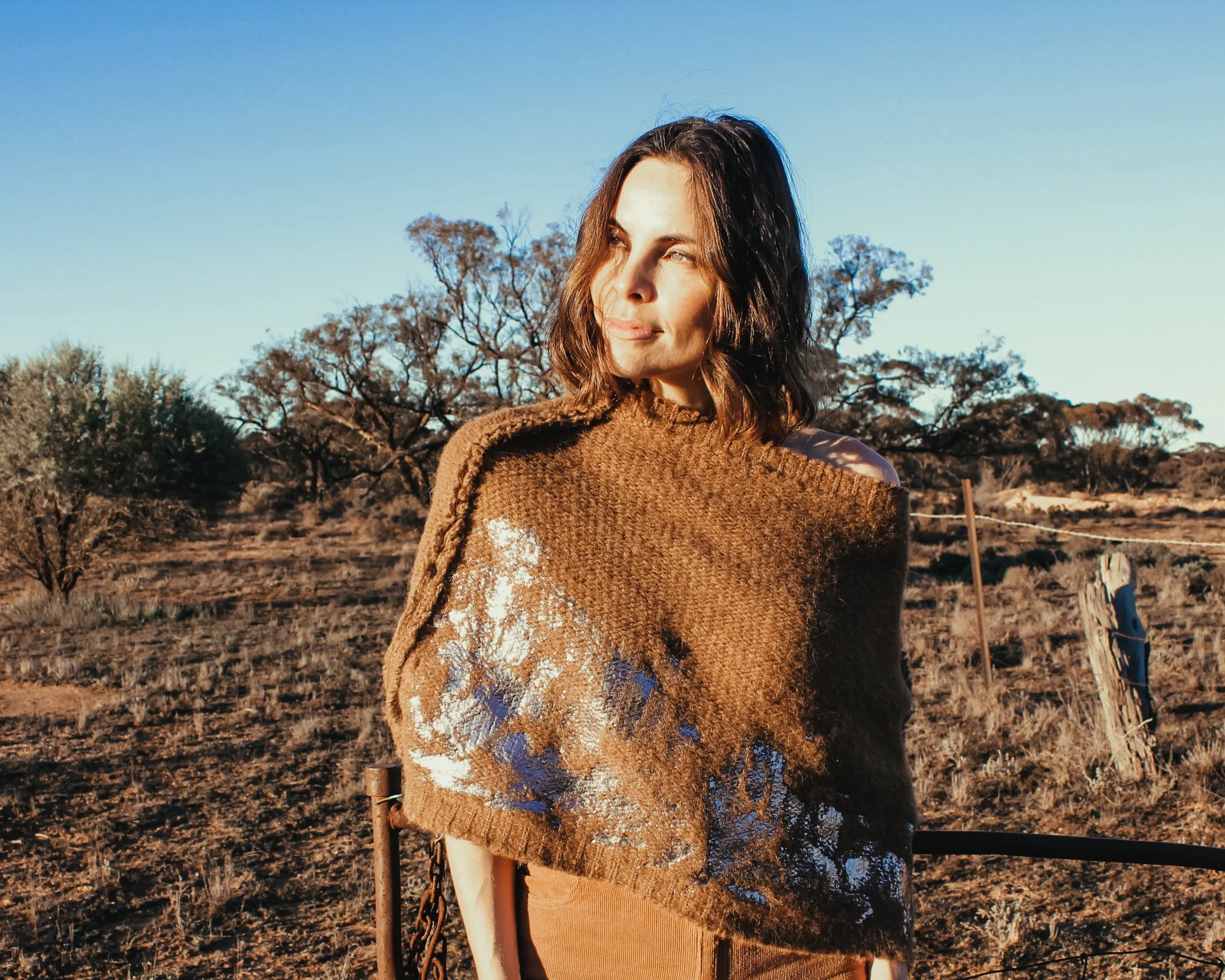 Alpaca capelet / shrug with foil hand print detail