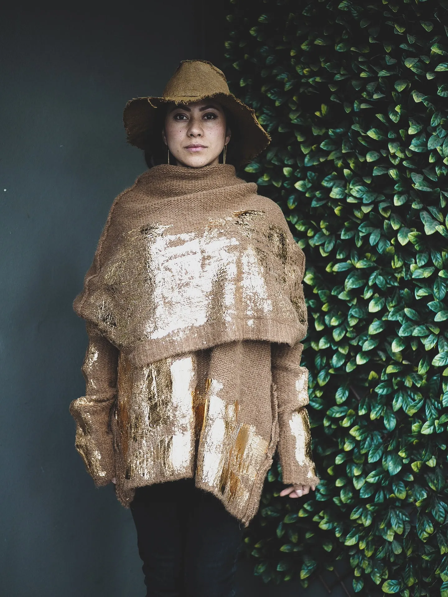 Alpaca capelet / shrug with foil hand print detail