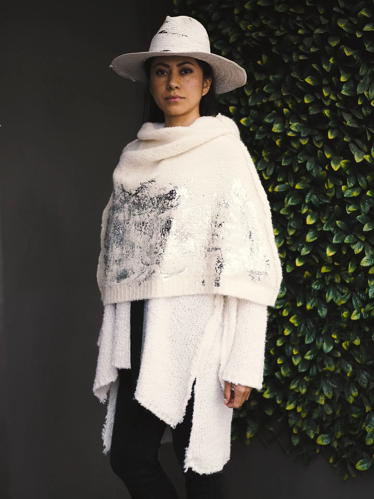 Alpaca capelet / shrug with foil hand print detail