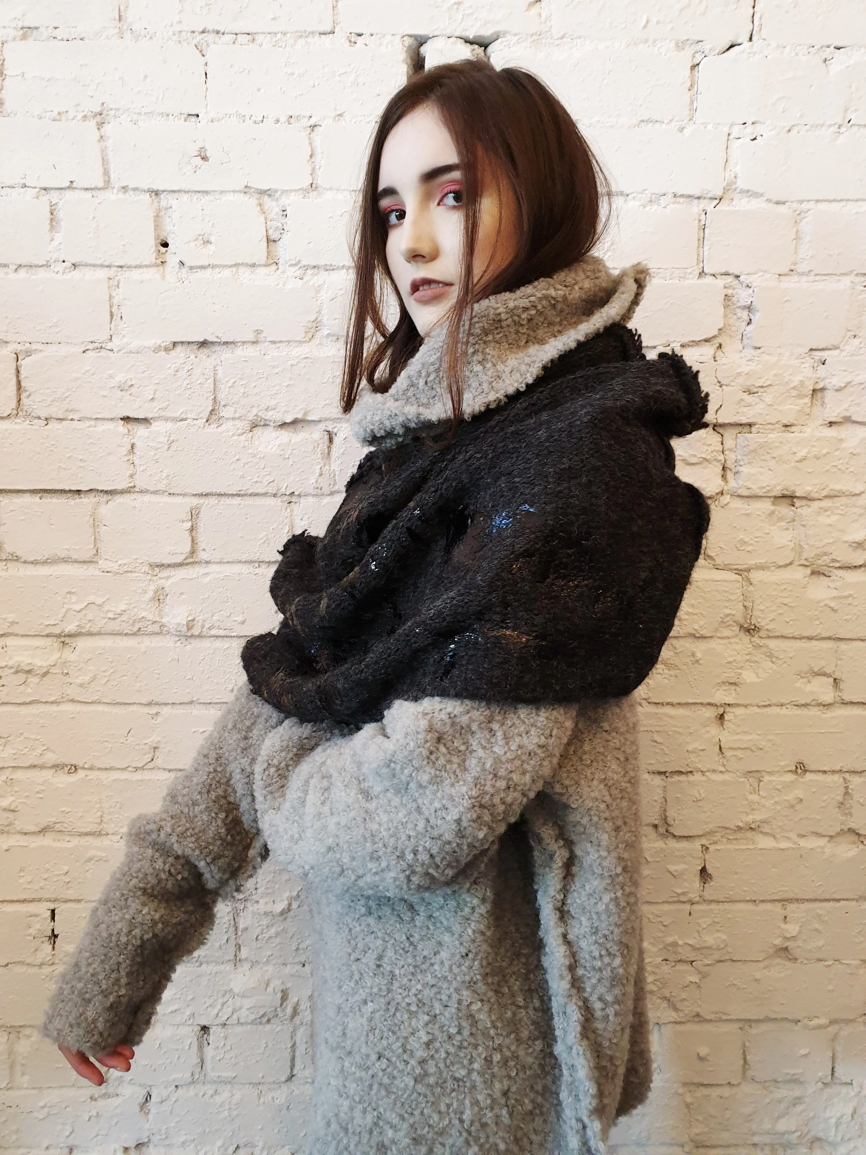 Alpaca capelet / shrug with foil print detail