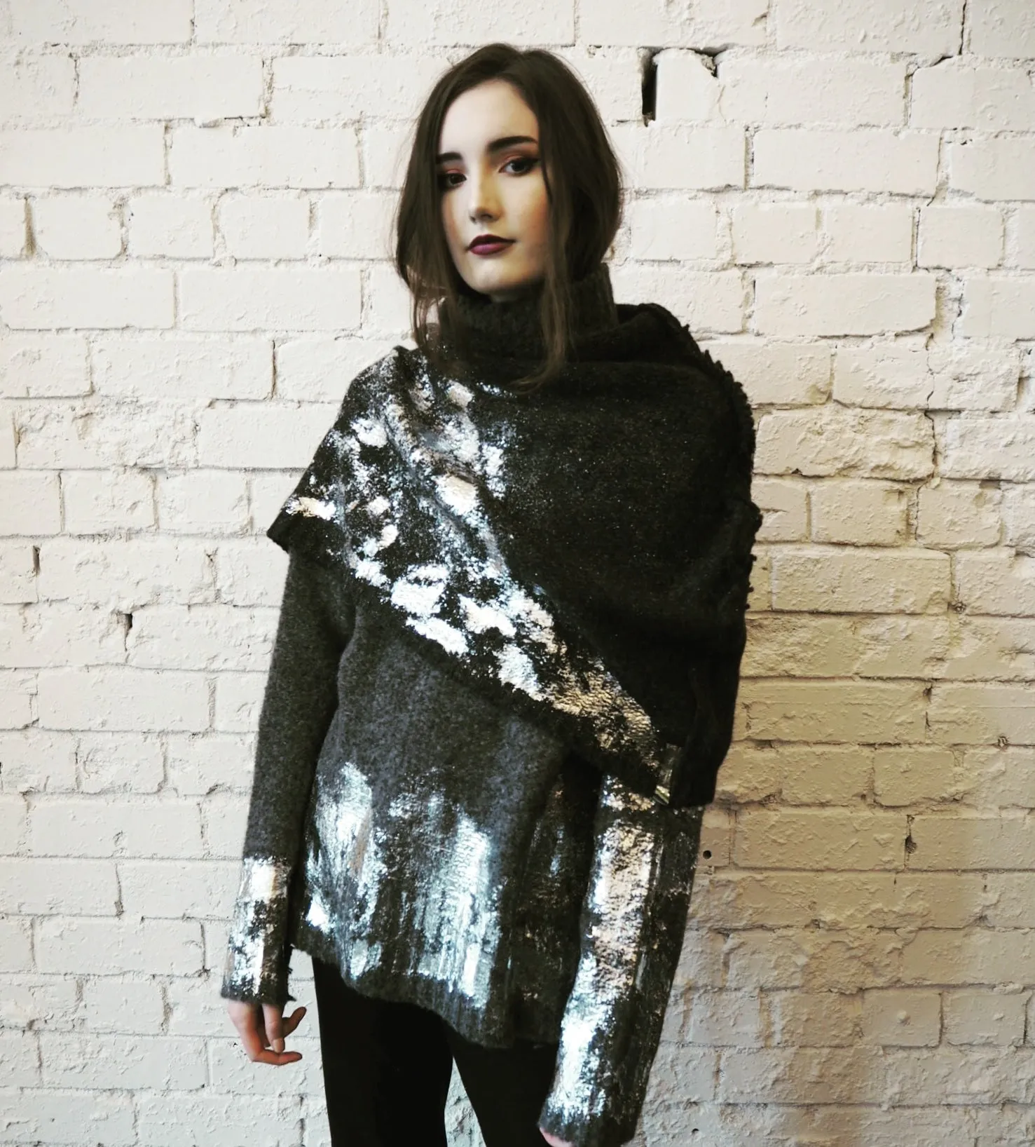 Alpaca capelet / shrug with foil print detail