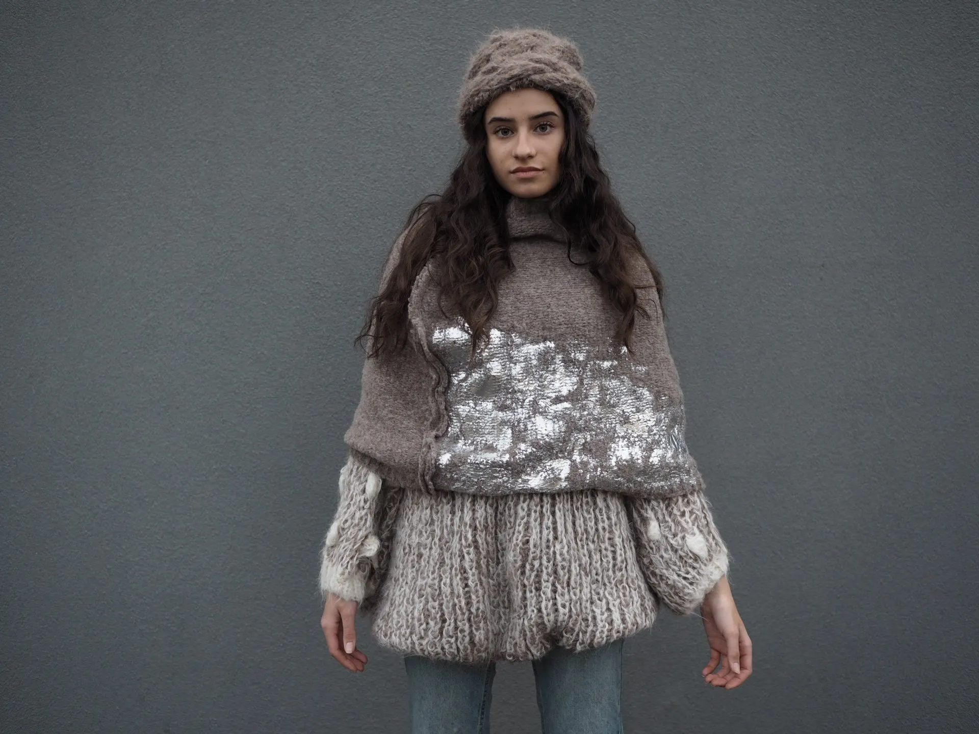 Alpaca capelet / shrug with foil print detail