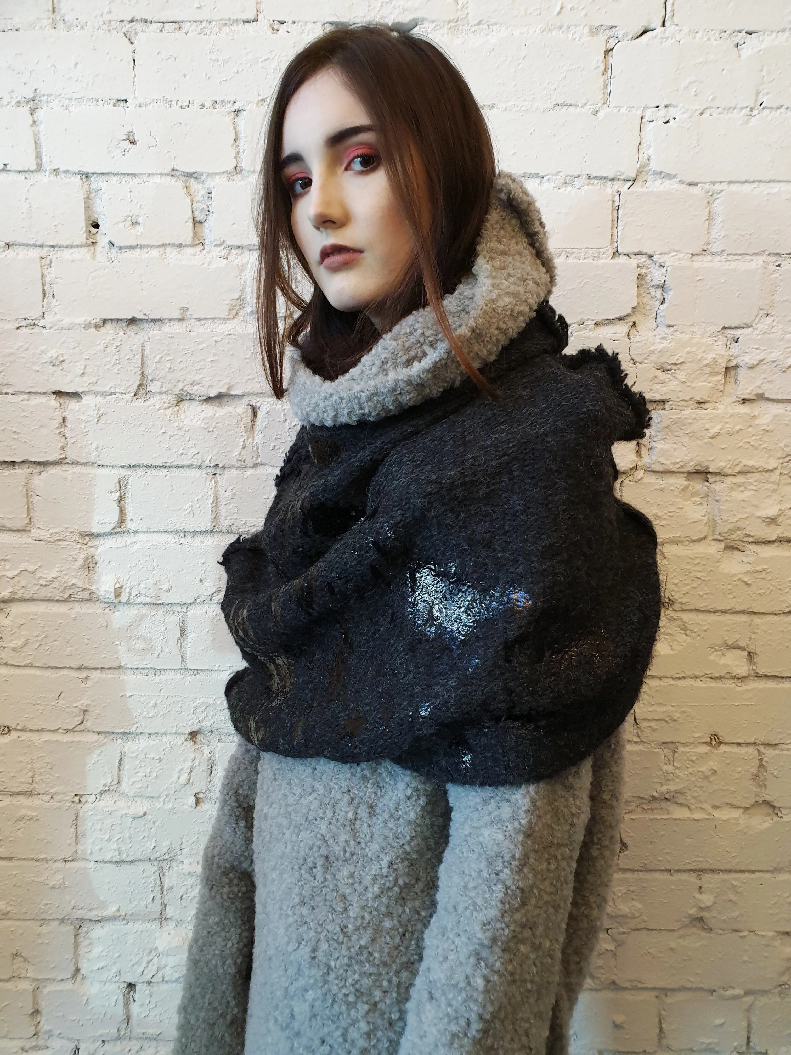 Alpaca capelet / shrug with foil print detail