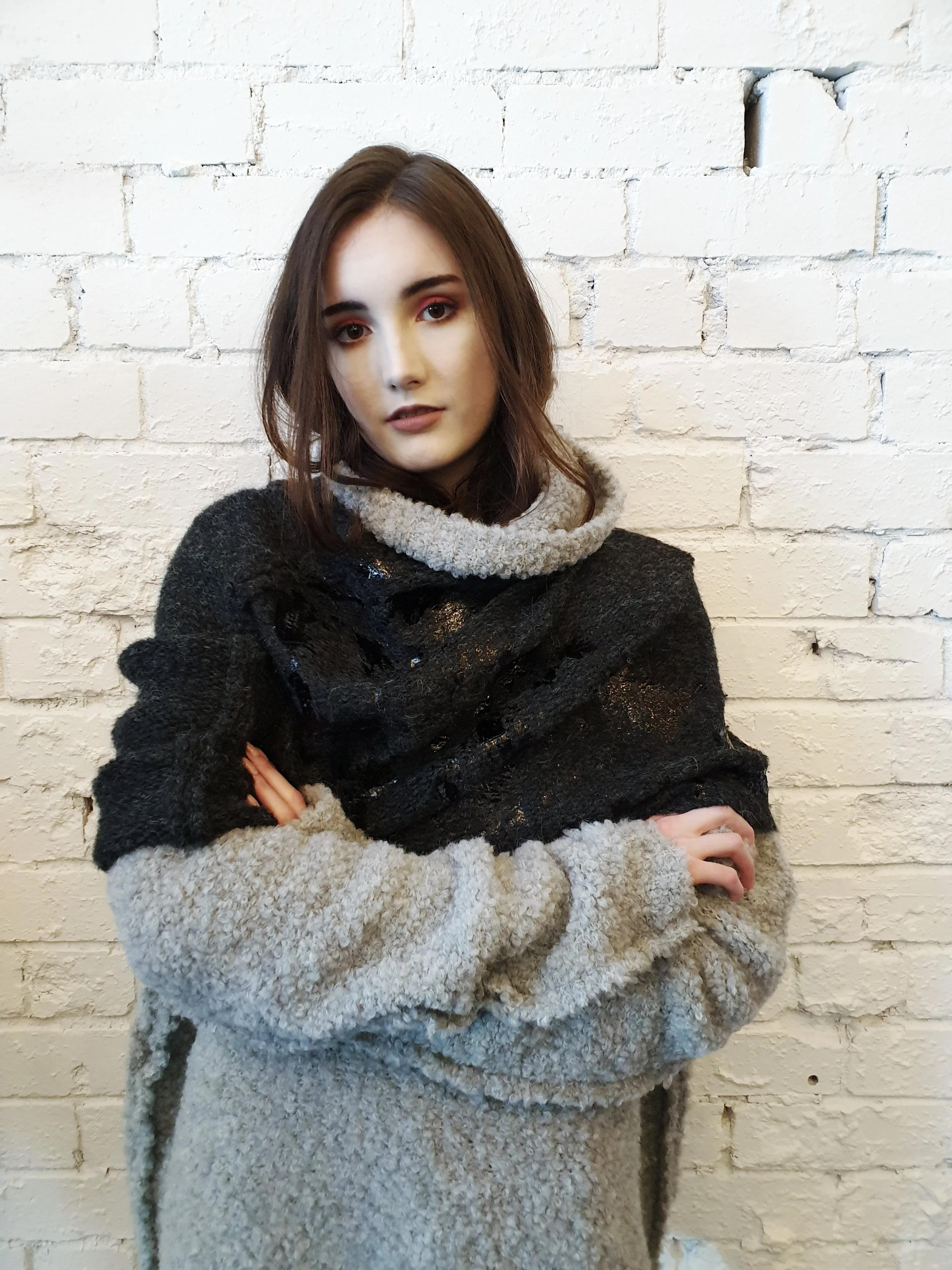 Alpaca capelet / shrug with foil print detail