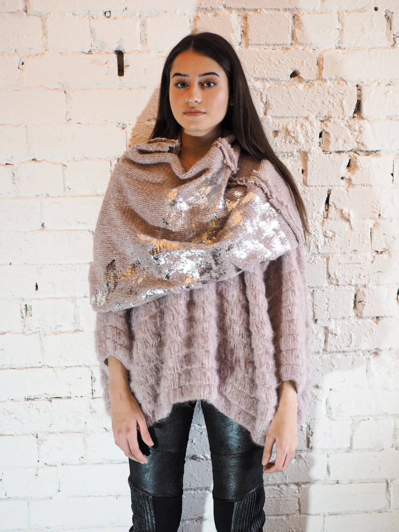 Alpaca capelet / shrug with foil print detail