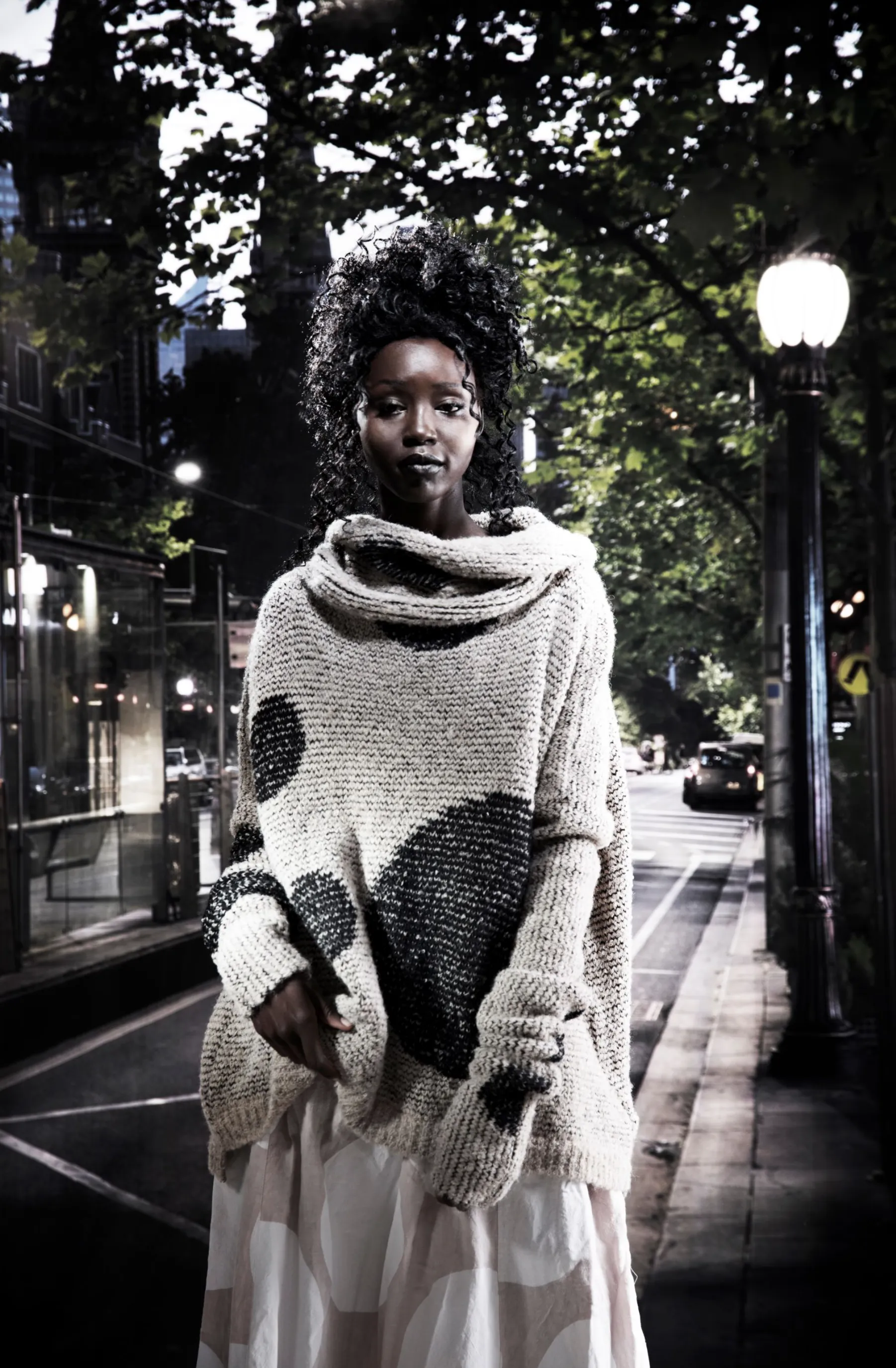 Alpaca funnel neck spot sweater dress