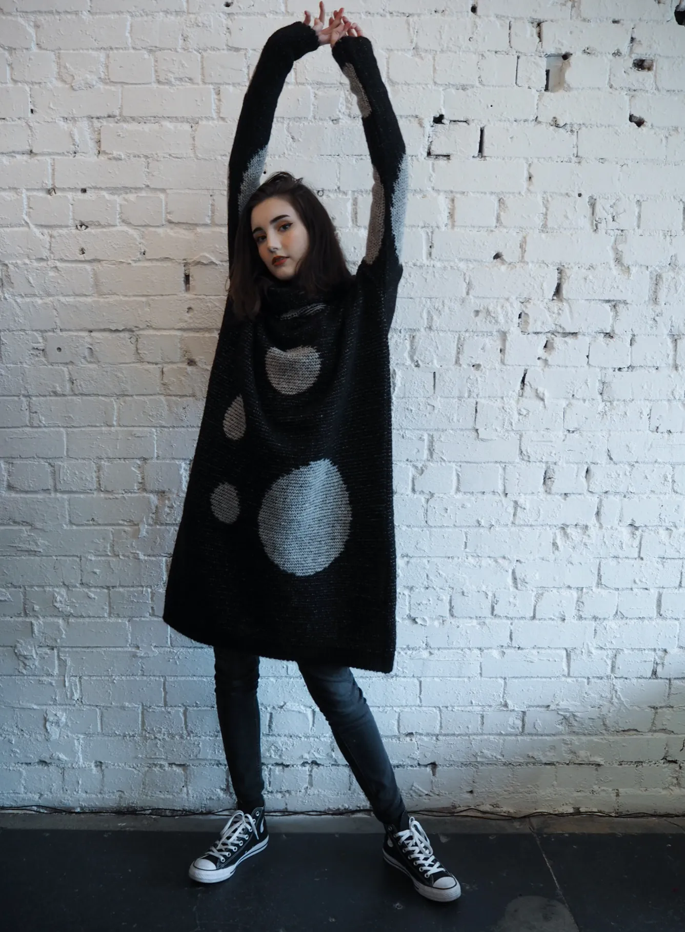 Alpaca funnel neck spot sweater dress