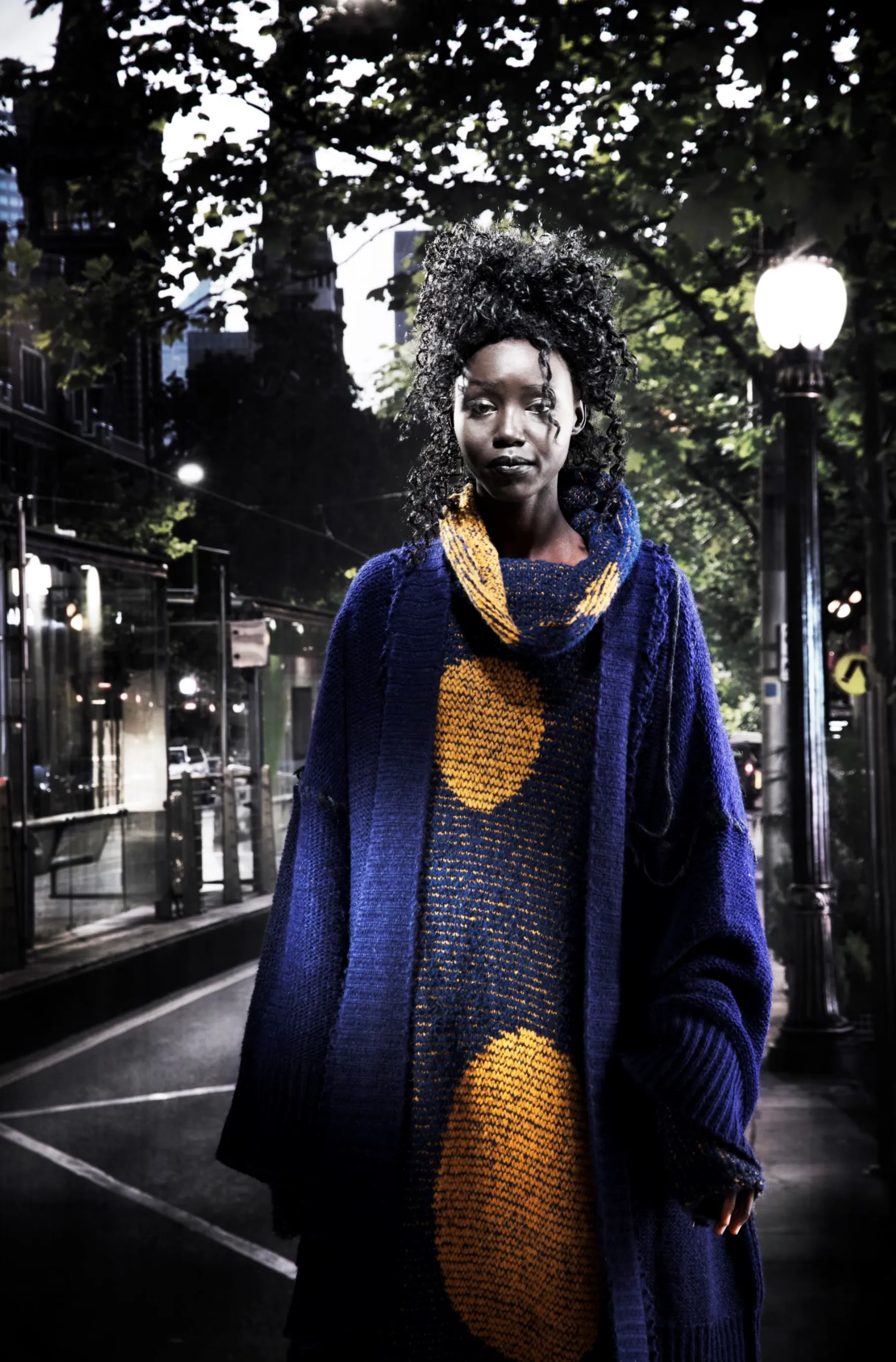 Alpaca funnel neck spot sweater dress