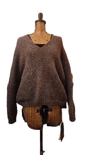 Alpaca hand knit batwing sweater - V neckline jewell
