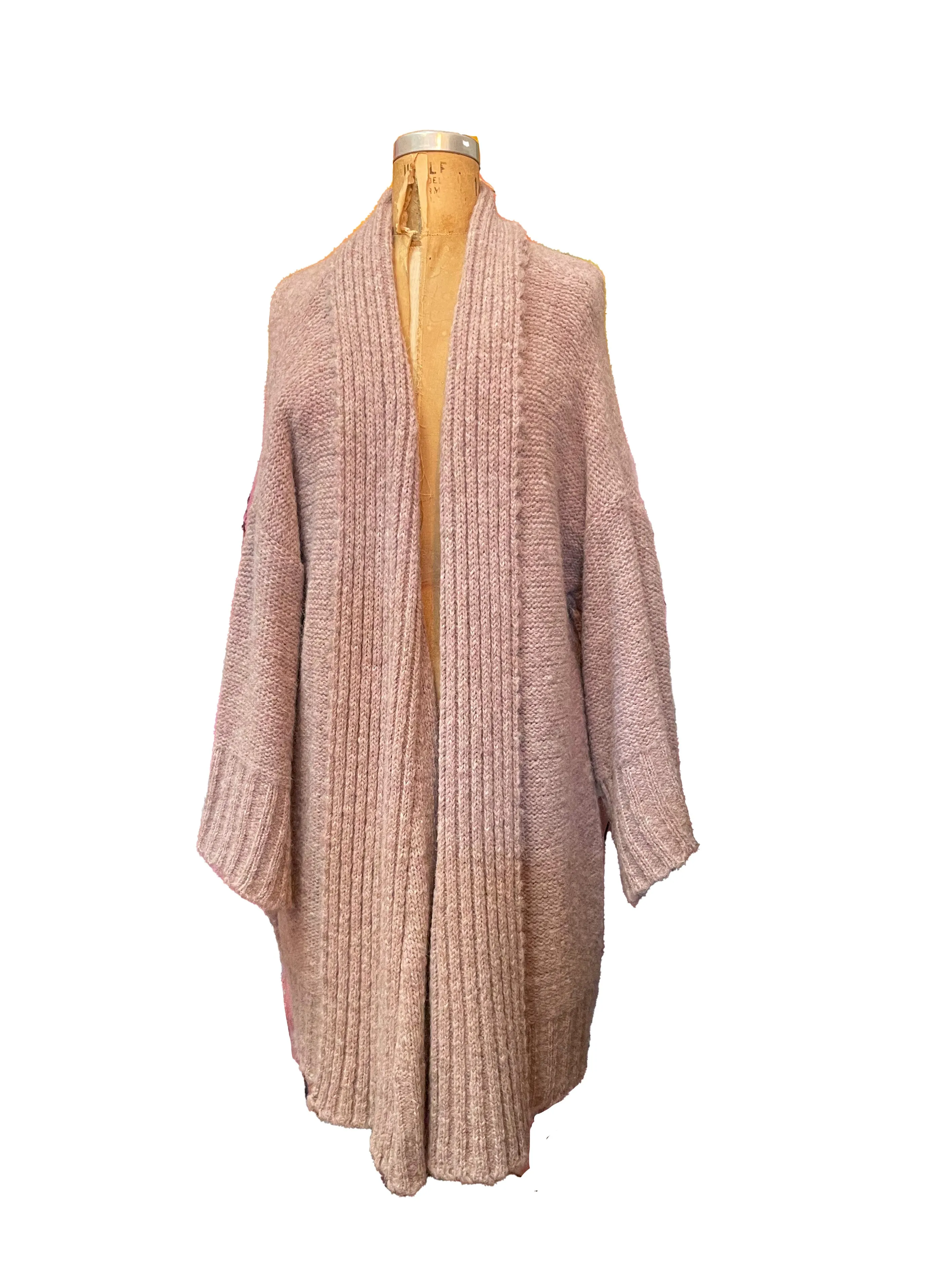 Alpaca kimono ribbed cardigan - Pink Marle