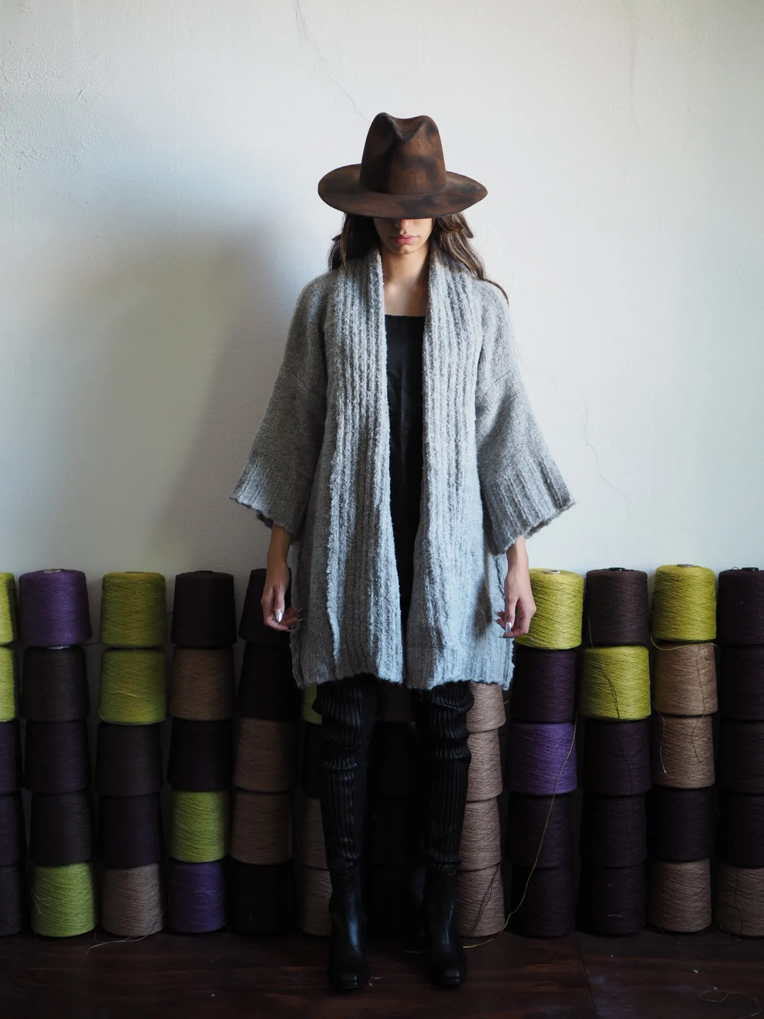 Alpaca kimono ribbed cardigan - Silver