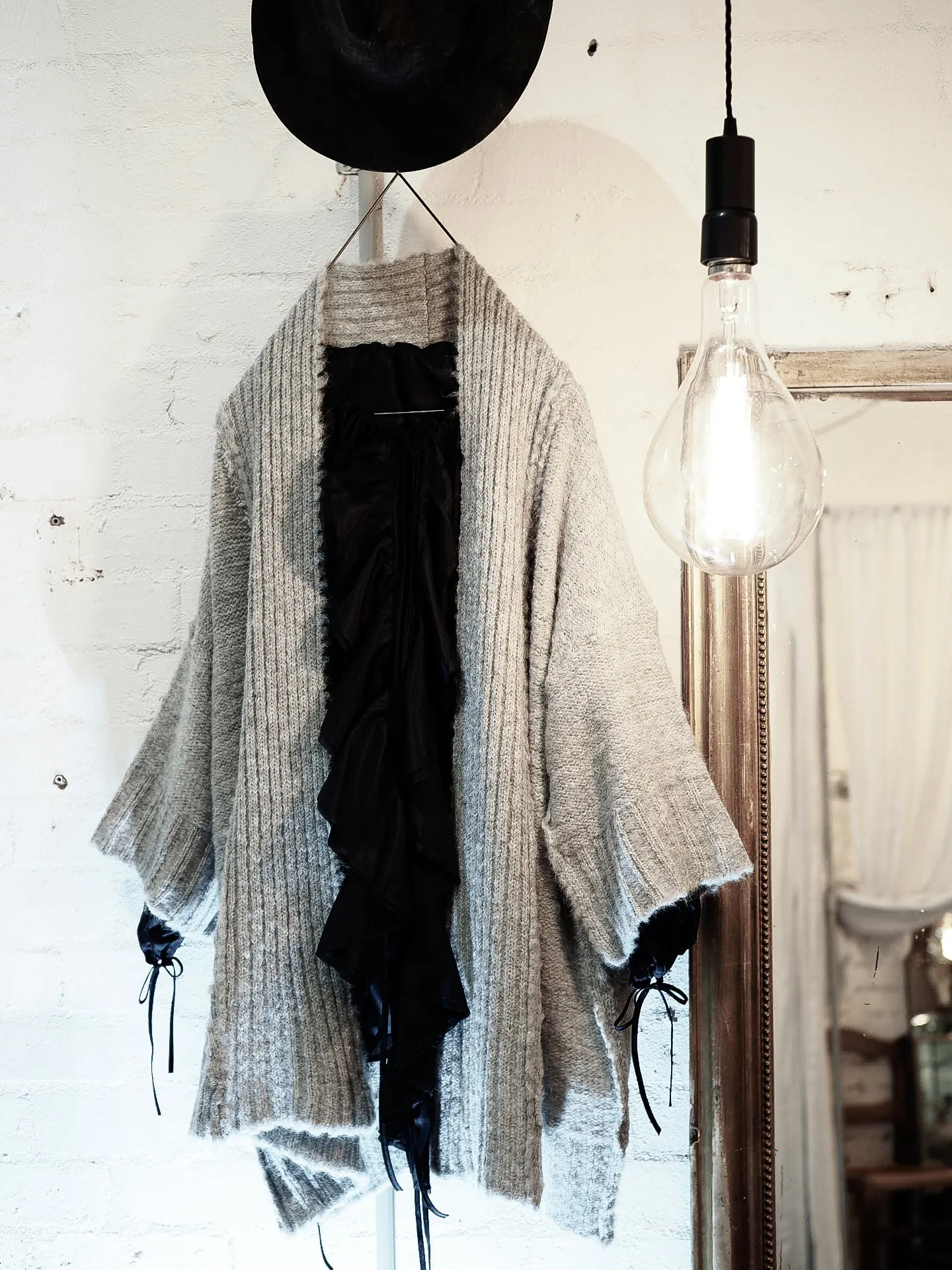 Alpaca kimono ribbed cardigan - Silver