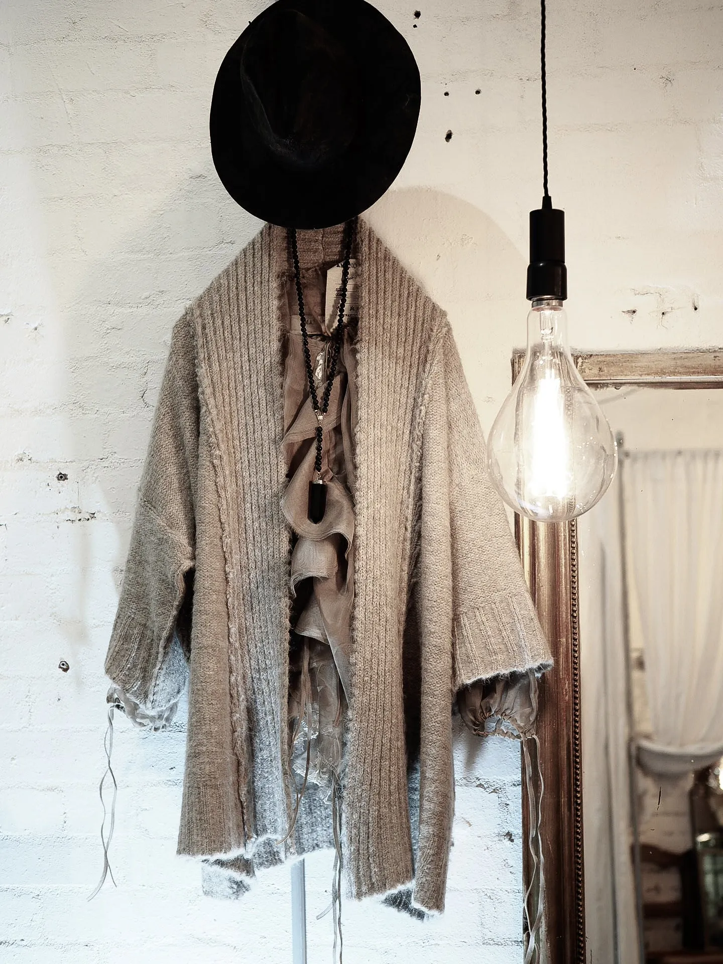 Alpaca kimono ribbed cardigan - Silver
