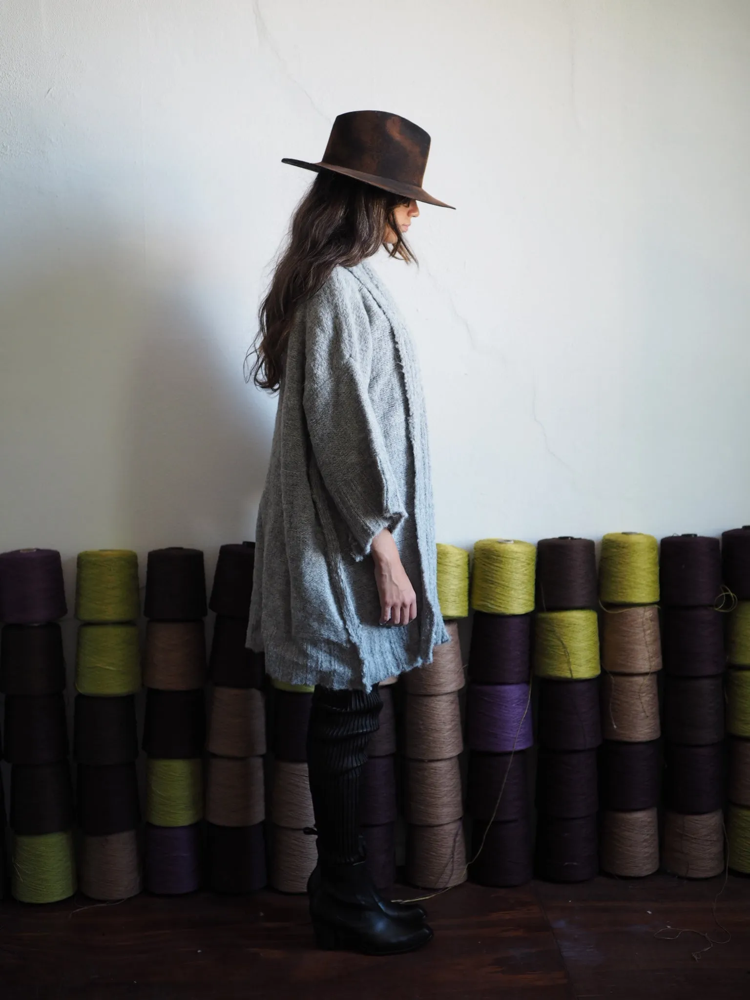 Alpaca kimono ribbed cardigan - Silver