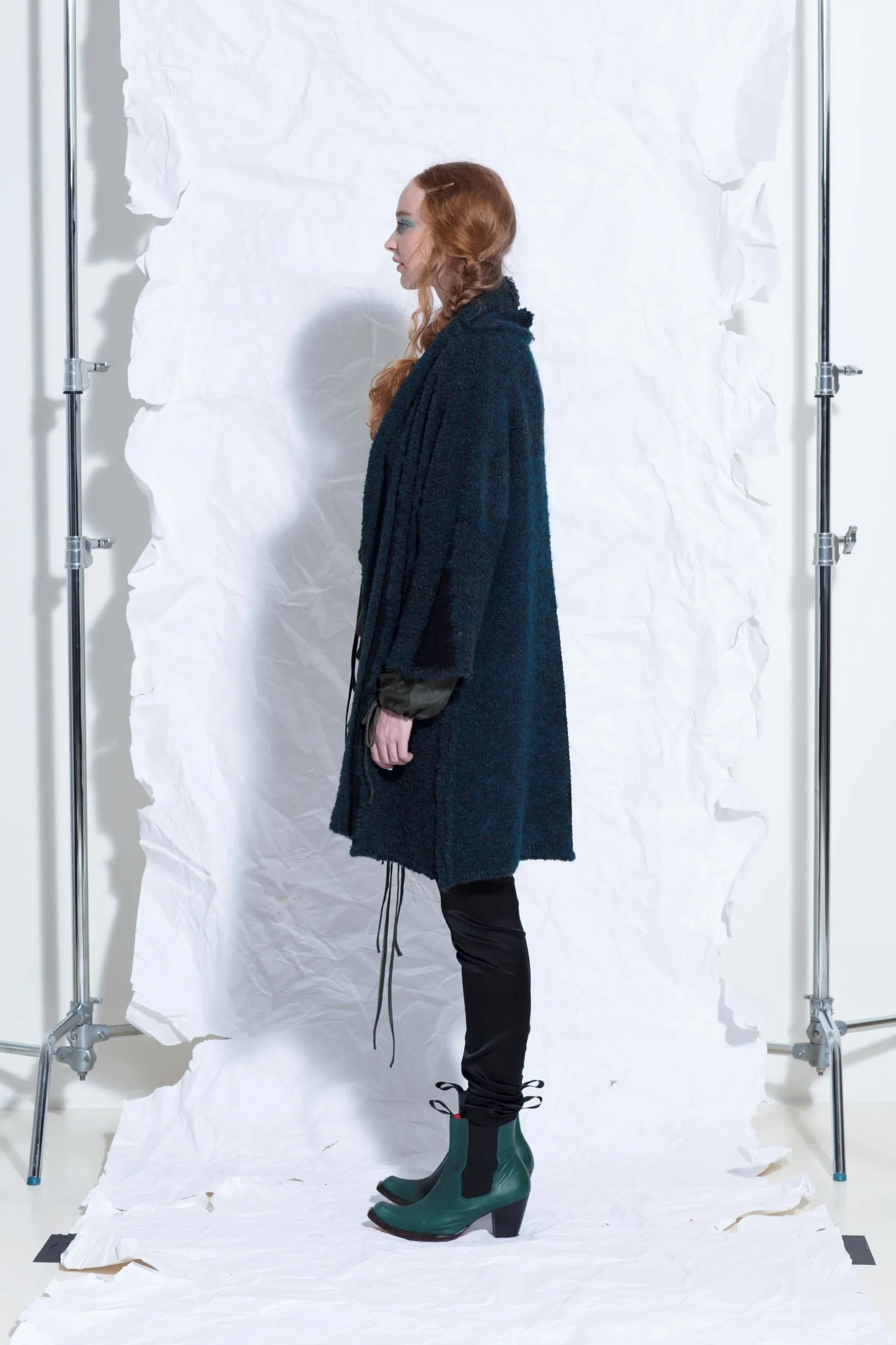 Alpaca kimono style cardigan with mesh detail - khaki