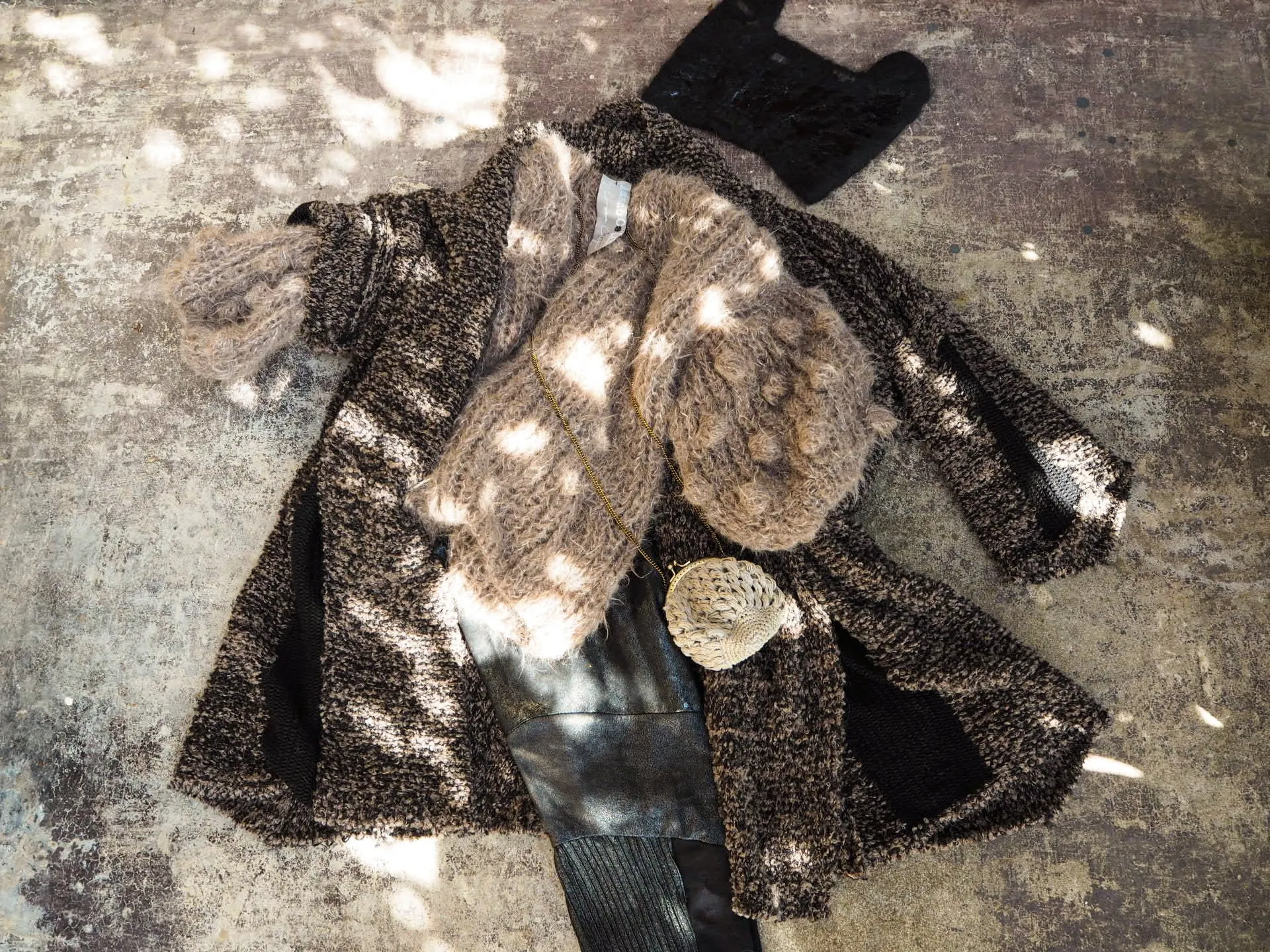 Alpaca kimono style cardigan with mesh detail - khaki