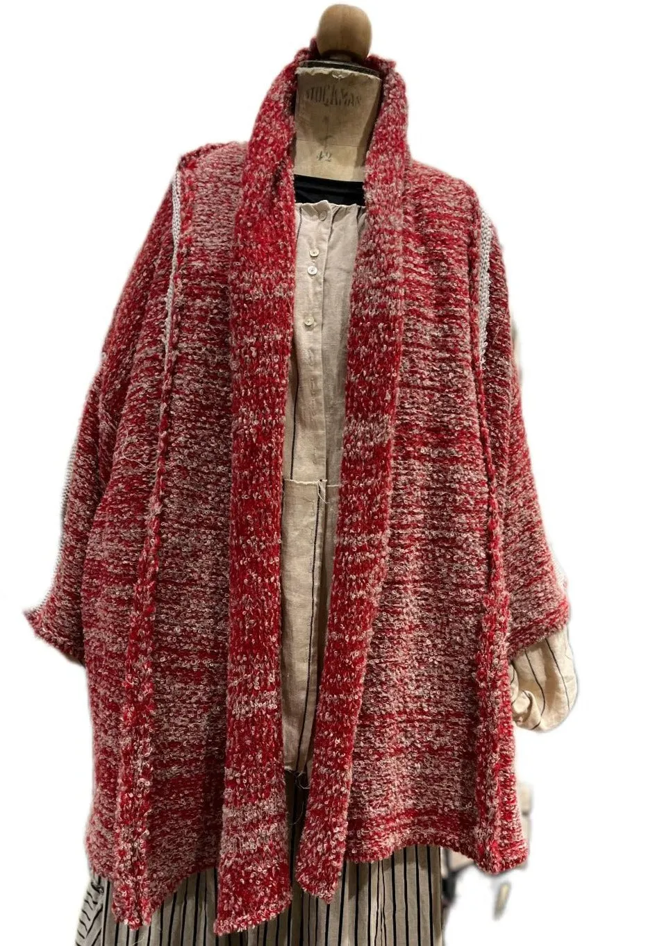 Alpaca kimono style cardigan with mesh detail - khaki