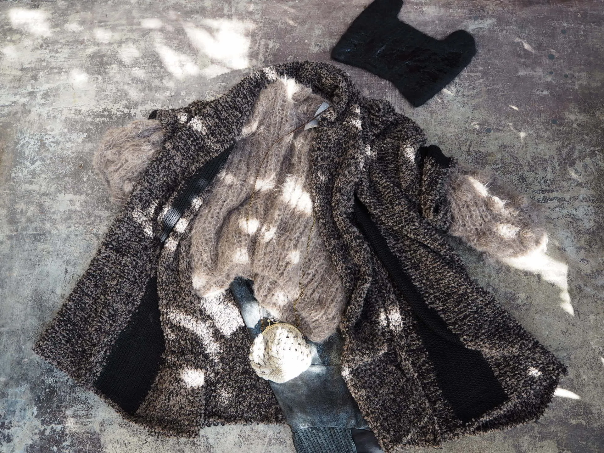 Alpaca kimono style cardigan with mesh detail - khaki