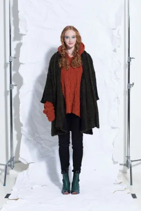 Alpaca kimono style cardigan with mesh detail - khaki