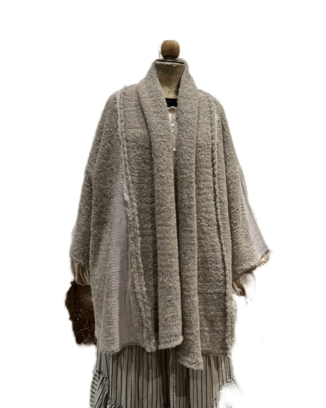 Alpaca kimono style cardigan with mesh detail - khaki