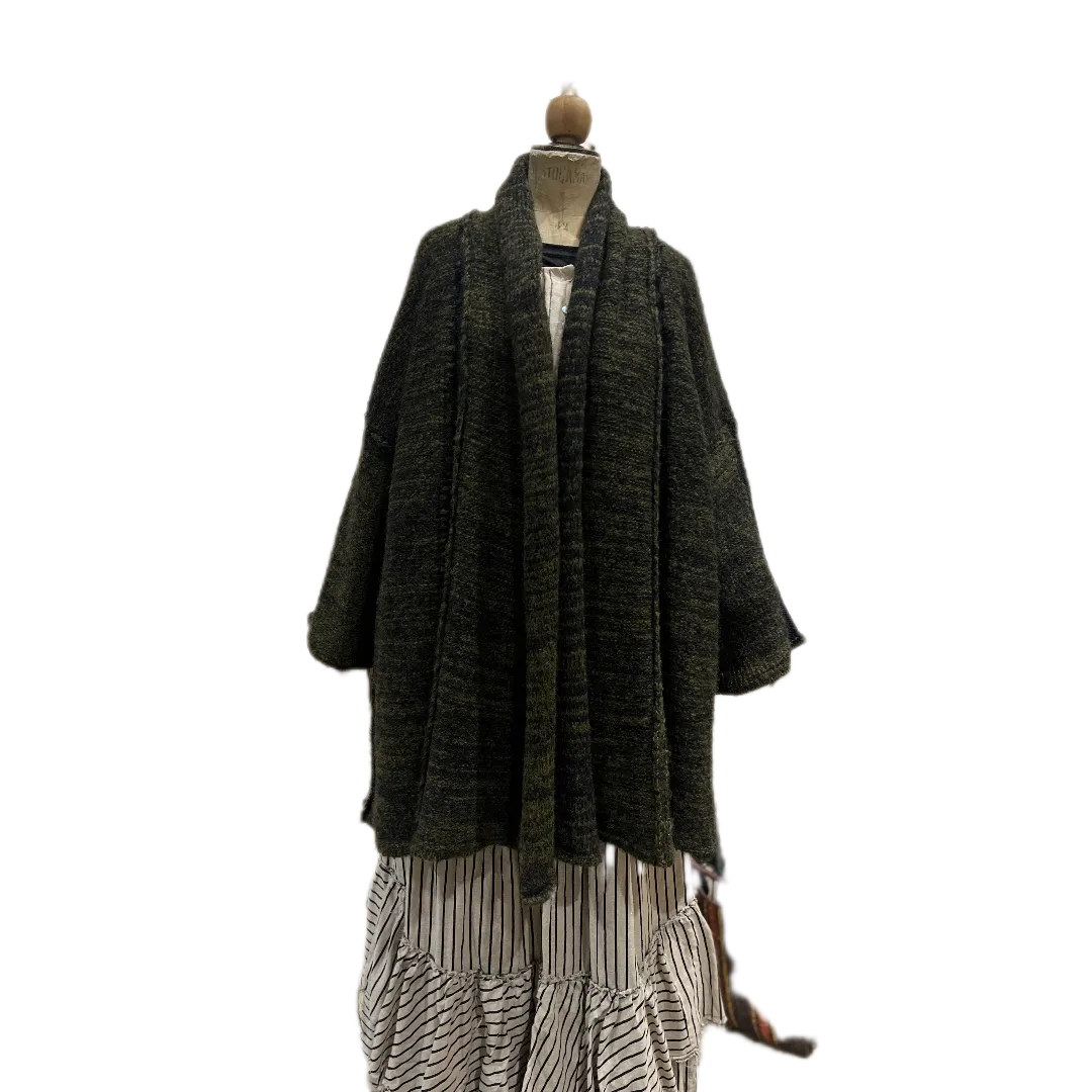 Alpaca kimono style cardigan with mesh detail - khaki