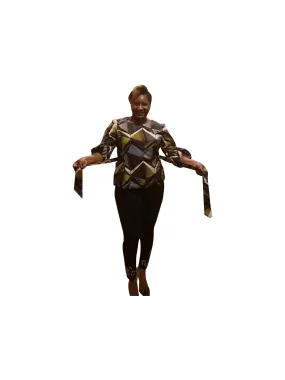 Belted Ankara Top/Blouse with Puffy 3/4 Sleeve