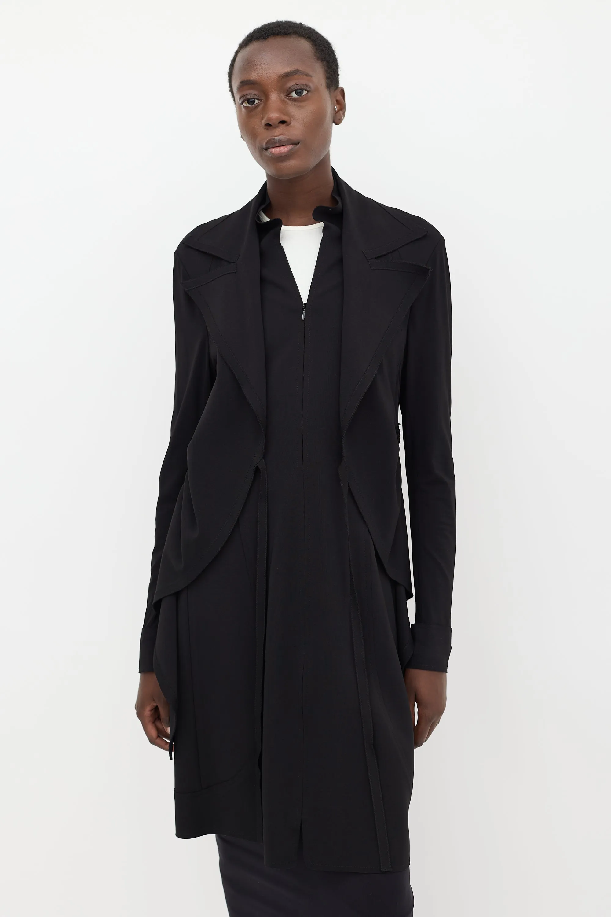 Black Ruffled Tie Coat