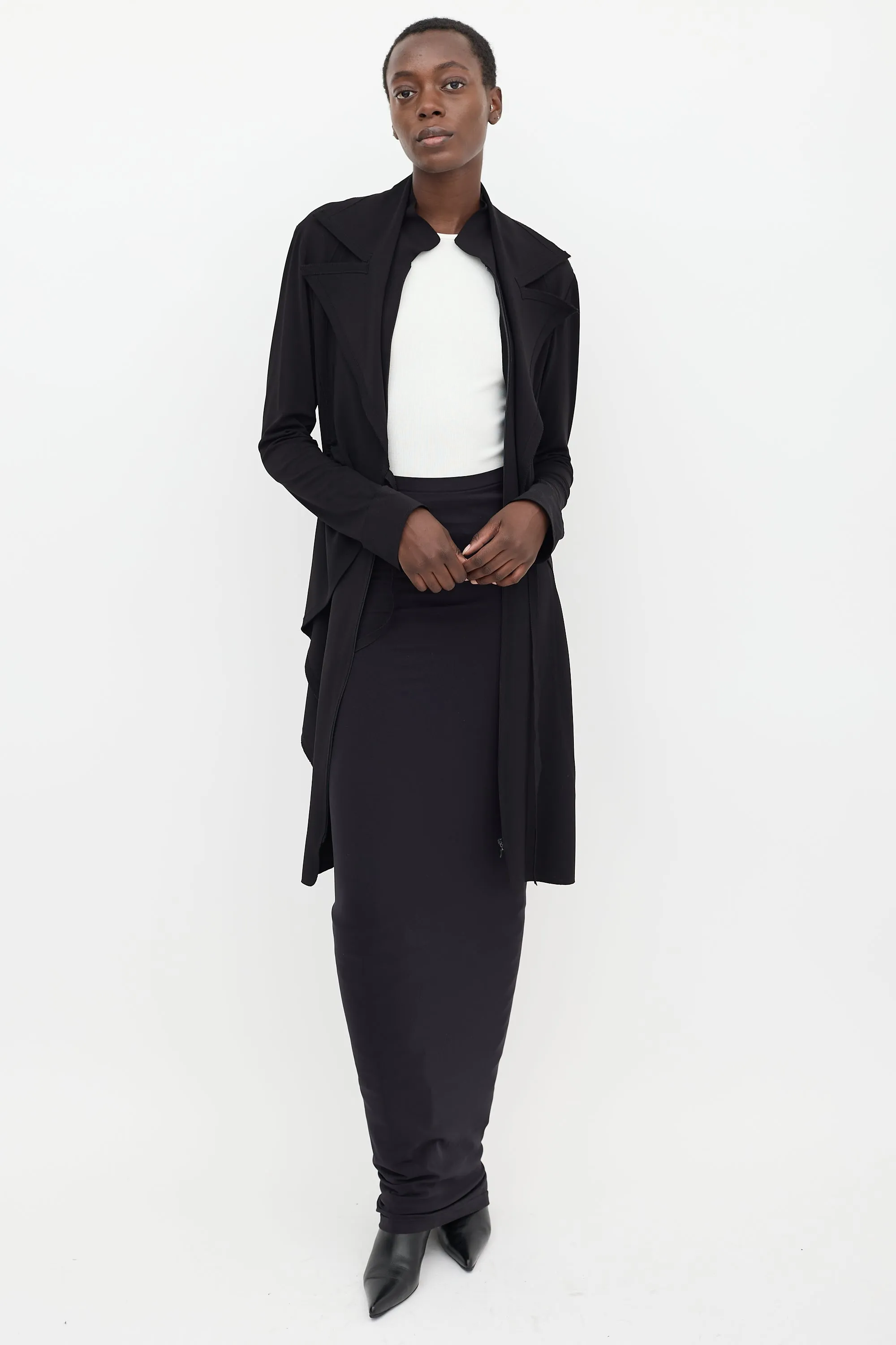 Black Ruffled Tie Coat