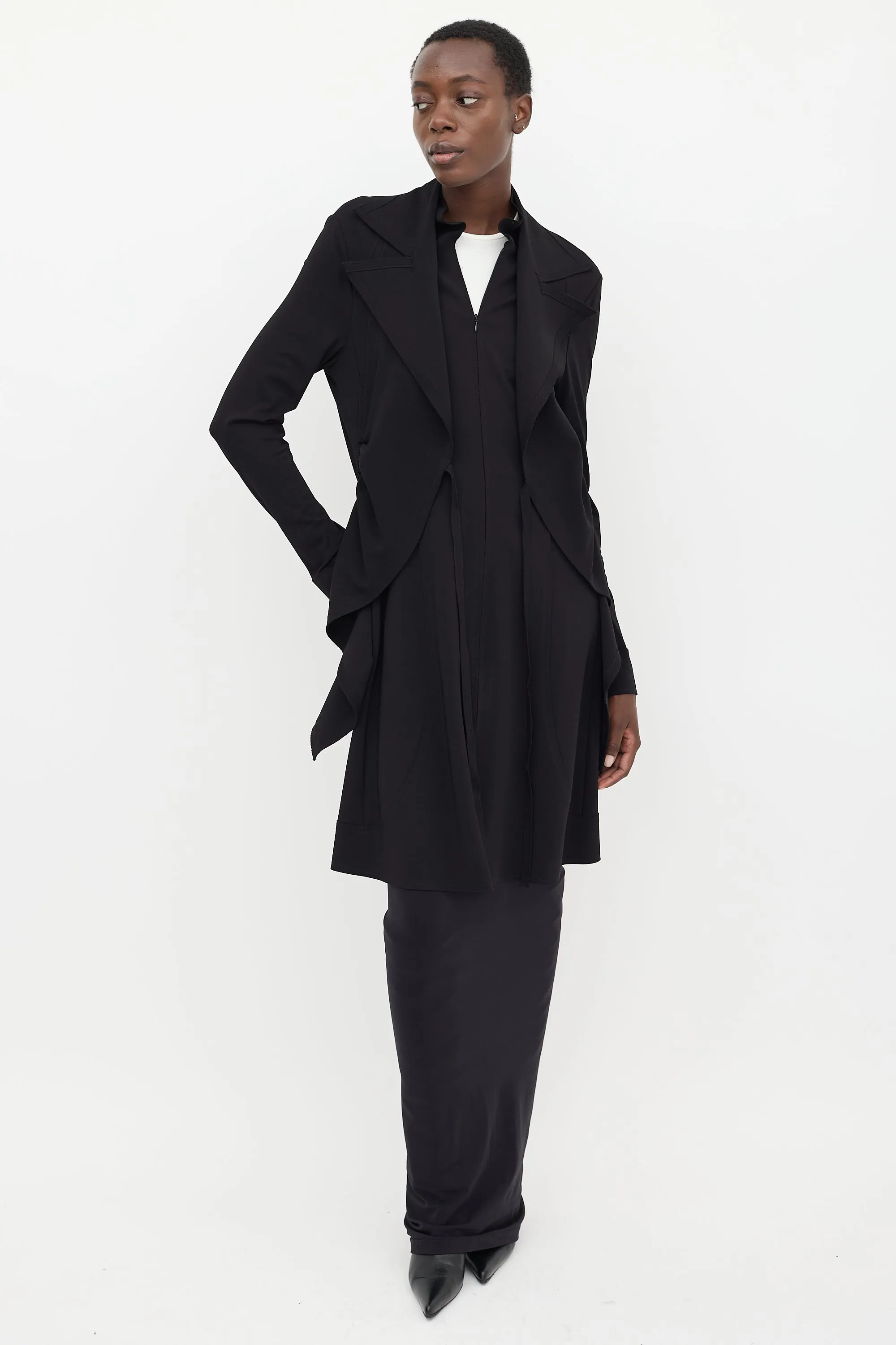 Black Ruffled Tie Coat