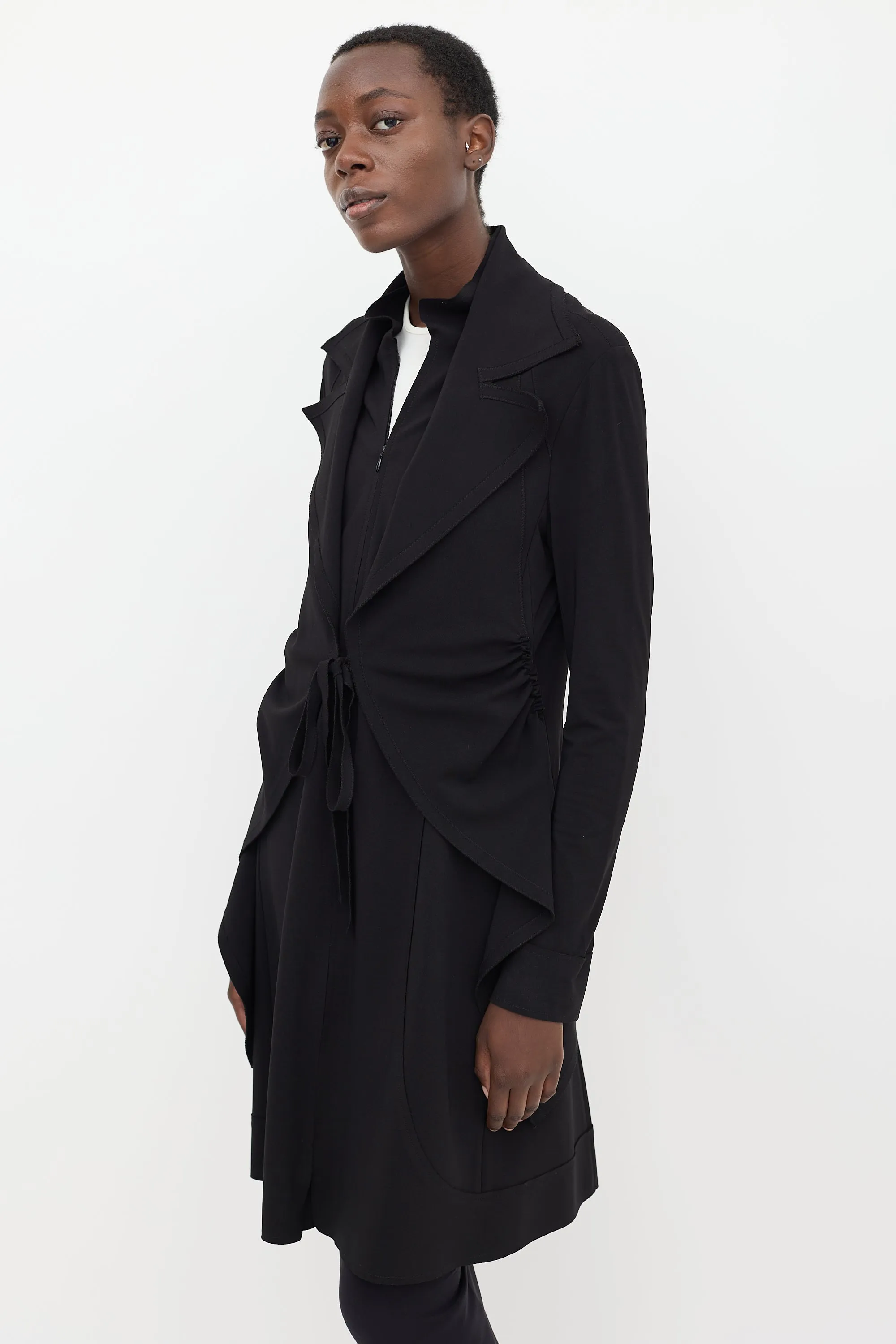 Black Ruffled Tie Coat
