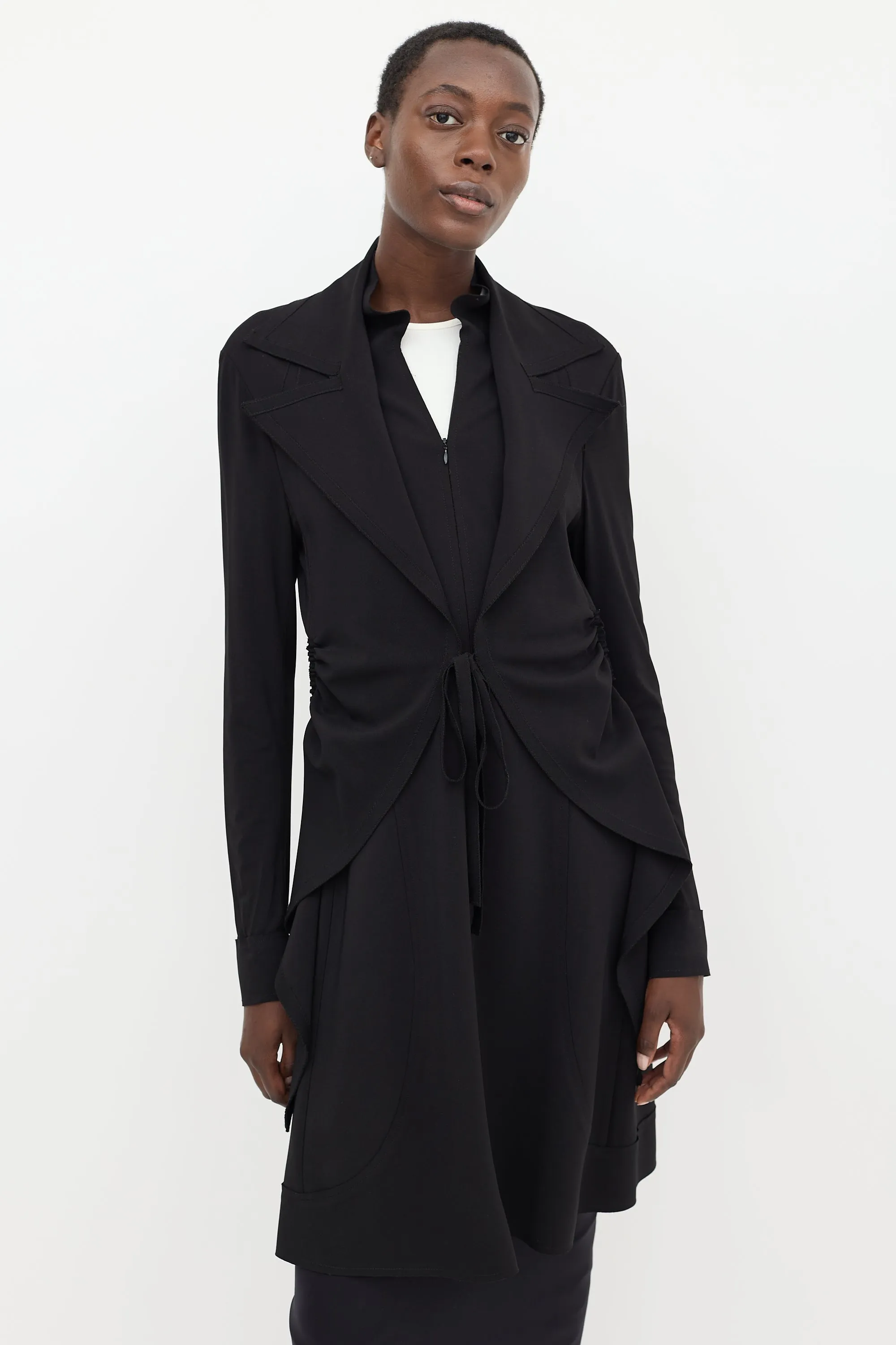 Black Ruffled Tie Coat
