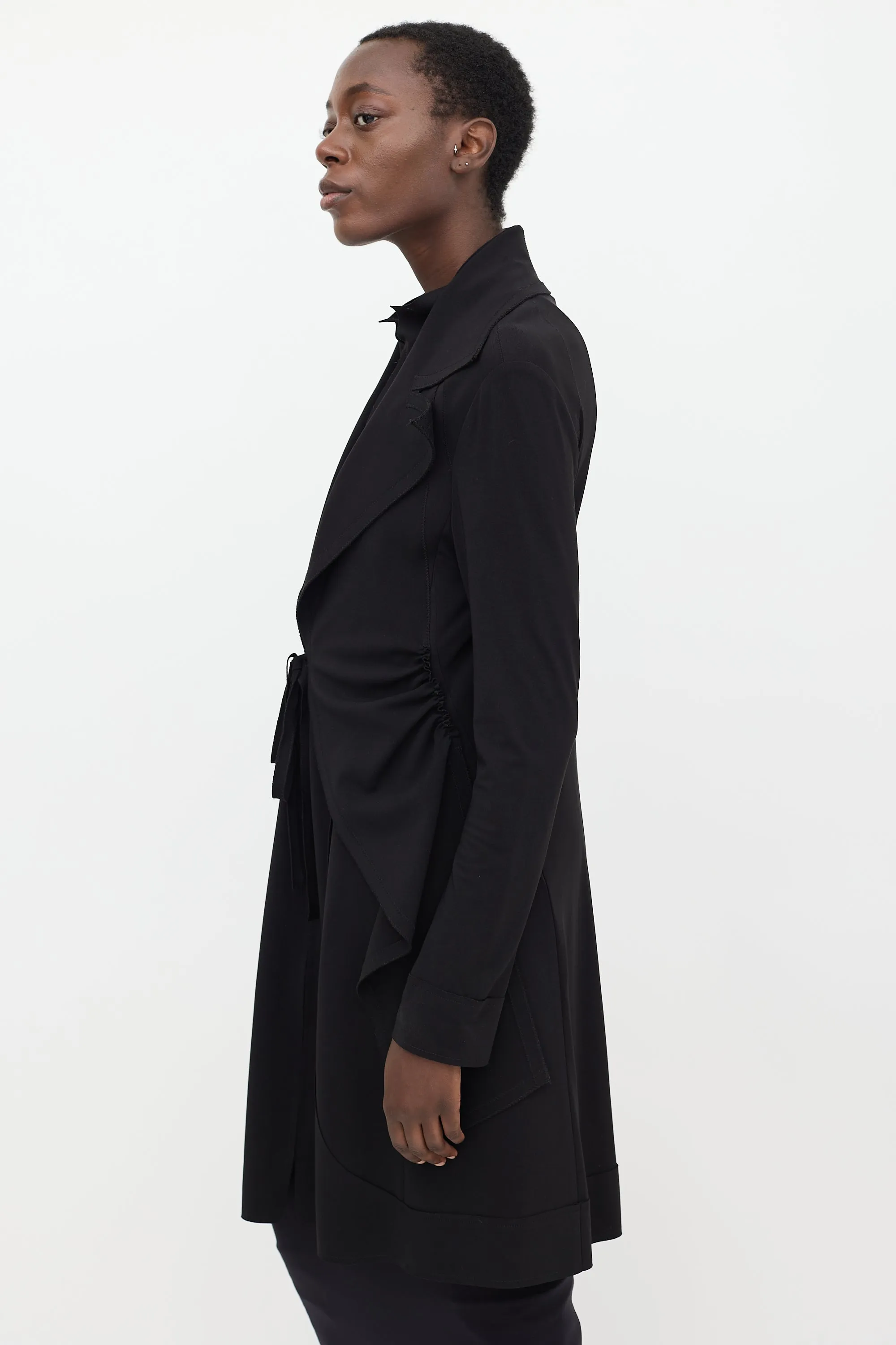 Black Ruffled Tie Coat