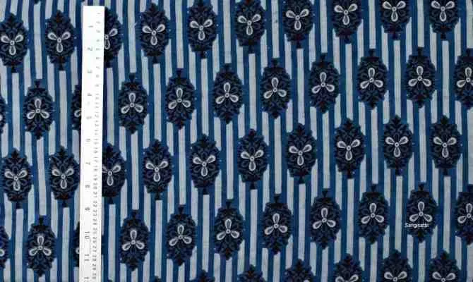 Blue Jaipuri Handblock Print Fabric