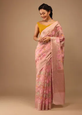 Blush Pink Saree In Banarsi Chanderi And Pure Handloom Cotton