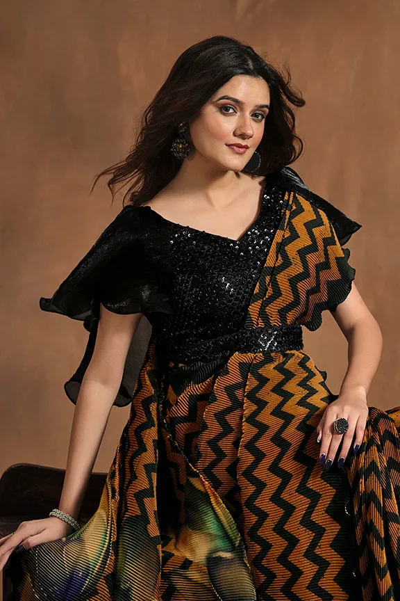 Brown Pure Satin Silk Pure Hand work Ready to wear Saree