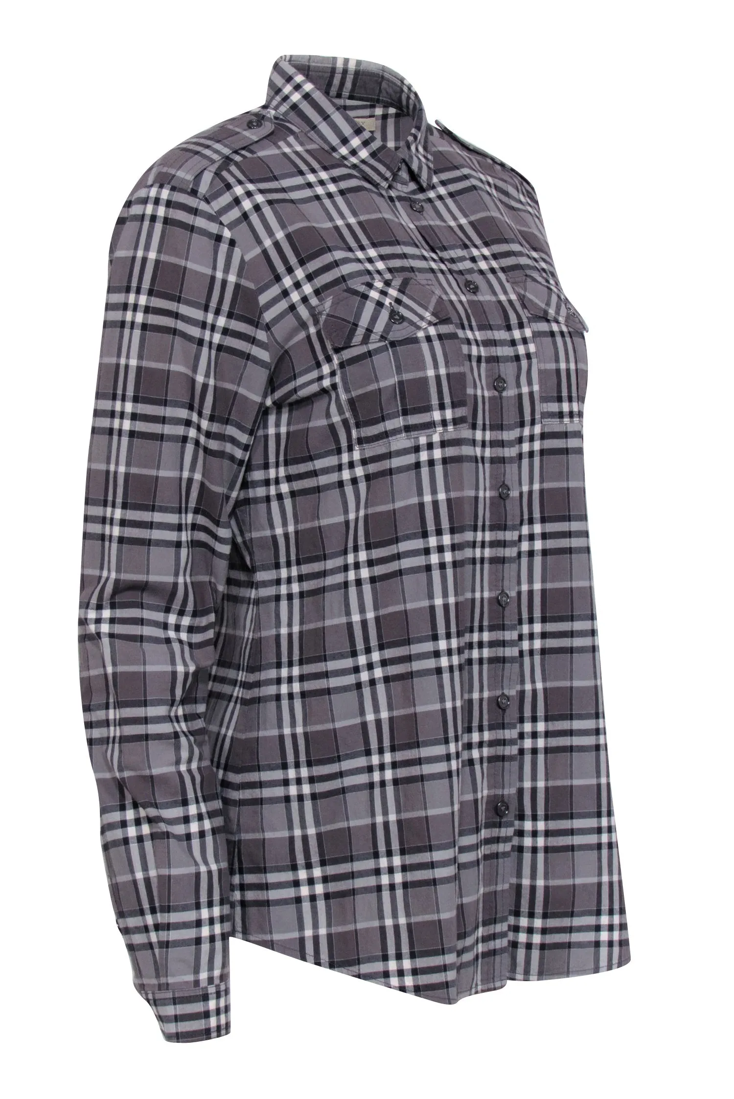 Burberry Brit - Grey Classic Plaid Button Front Sz M