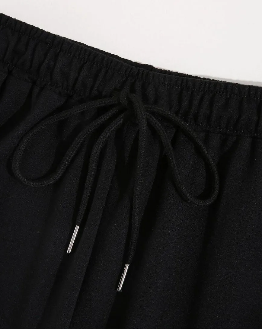 Butterfly Print Drawstring Waist Jogger Pants - Black