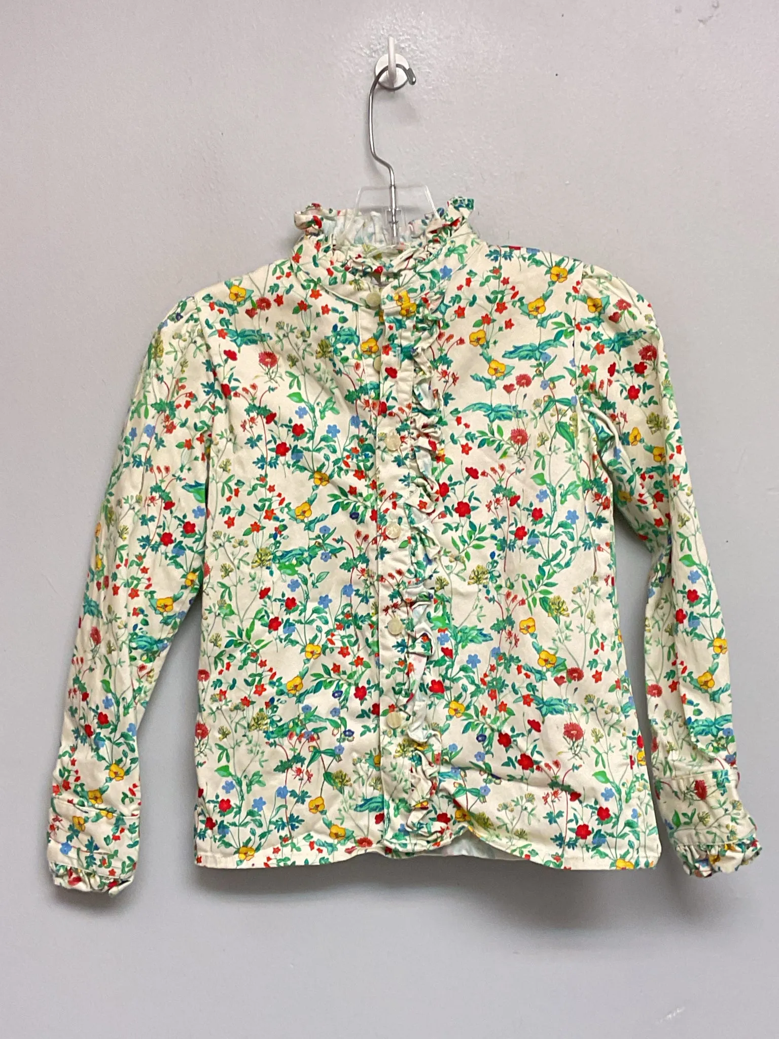 cPc Size 7 Green & Red Floral Cotton Blend Girls Blouses & Button Downs