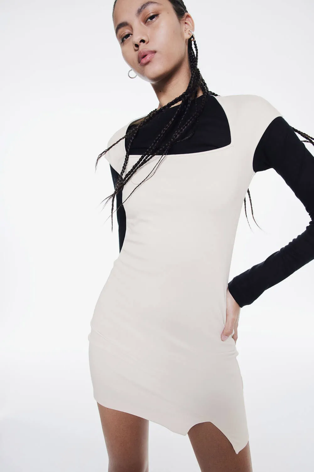 H&M Cap-sleeved Bodycon dress, light beige