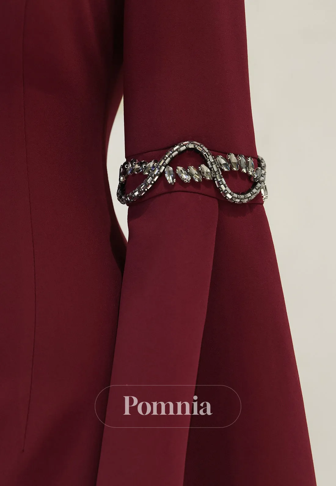High Neck Long Sleeves Beads Formal Evening Dress