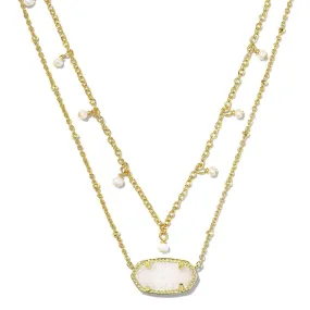 Kendra Scott | Elisa Gold Pearl Multi Strand Necklace in Iridescent Drusy